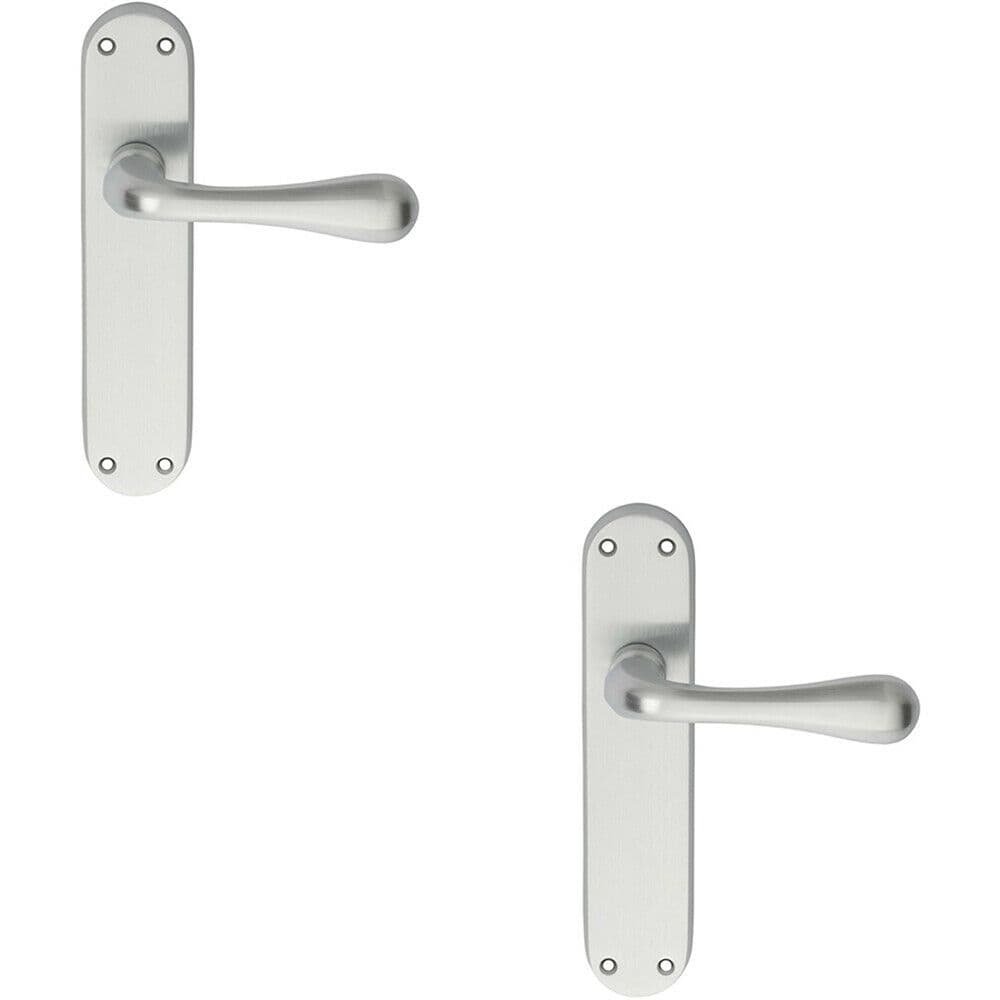 2x PAIR Smooth Round Bar Handle on Latch Backplate 185 x 40mm Satin Chrome