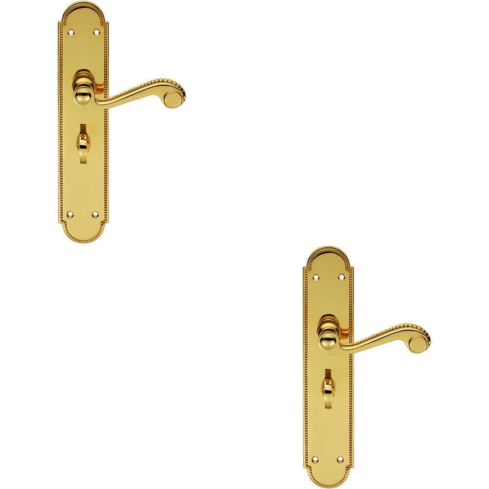 2x PAIR Beaded Pattern Handle on Bathroom Backplate 249 x 50mm Polished Brass