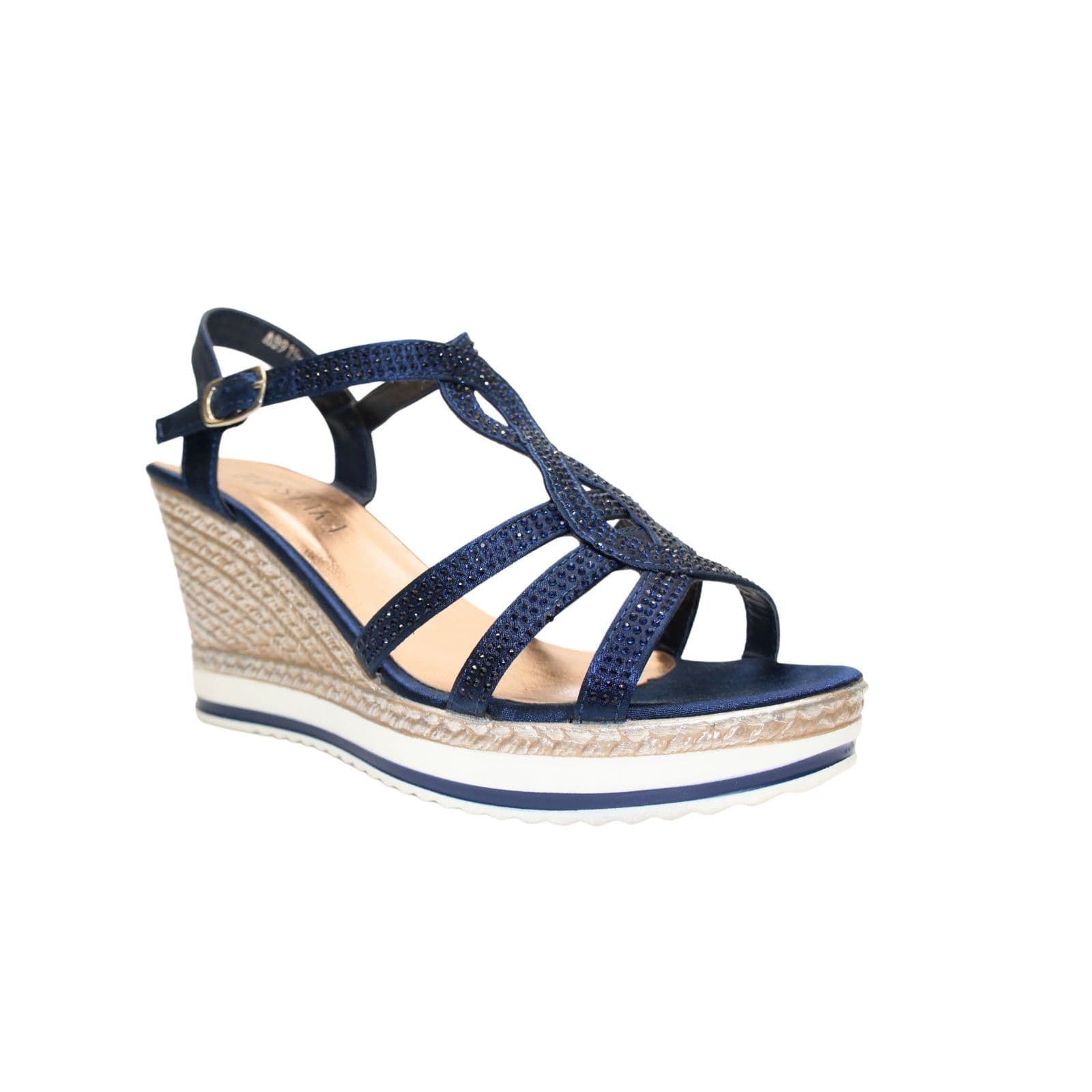 IVACHY Women's Crystal Sparkling Shine Espadrille Style Platform Wedge Sandals in Navy | Size: 7.5