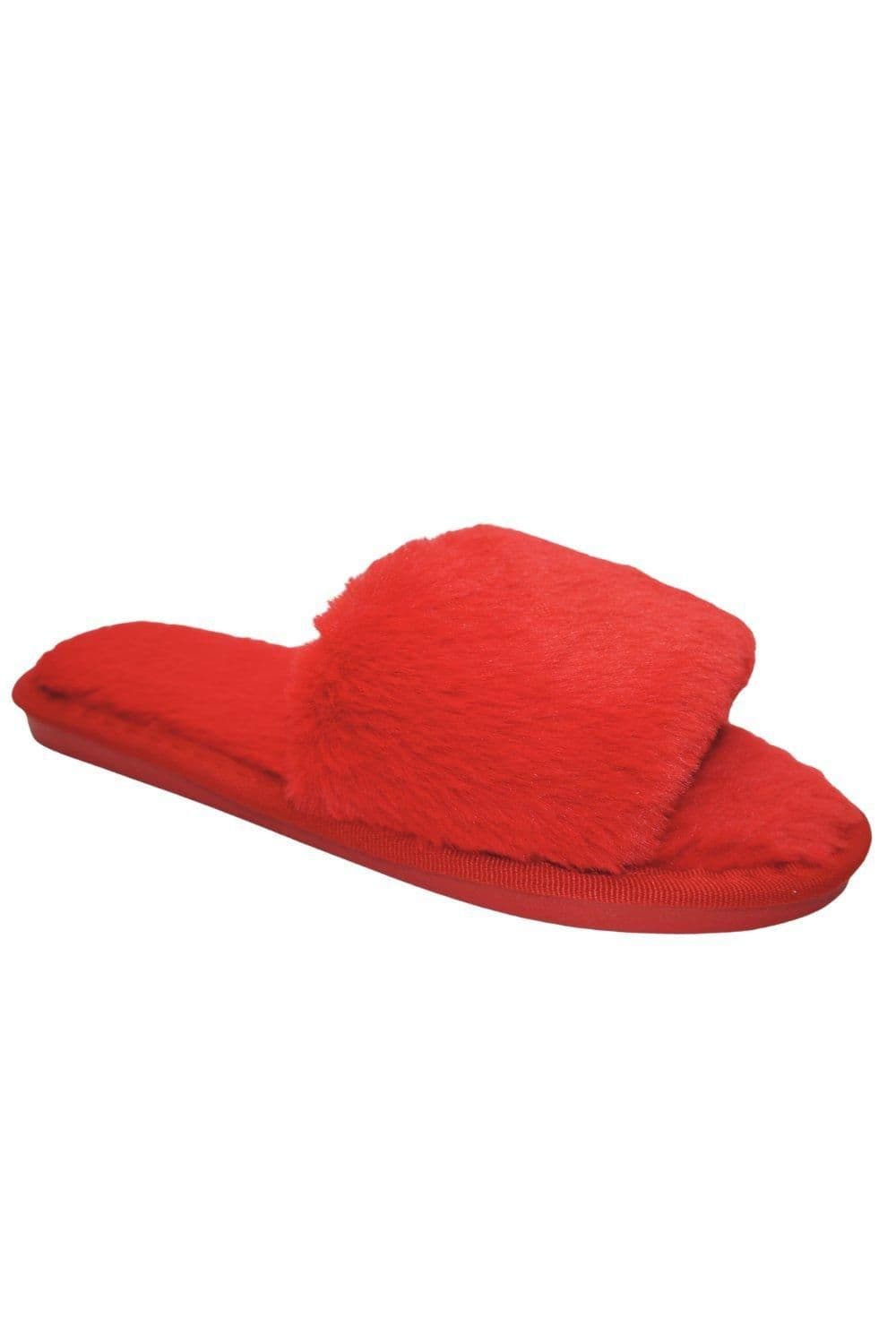 IVACHY Women's Faux Fur Lined Fluffy Winter Warm & Cosy Opened Toe Slippers in Red | Size: 5