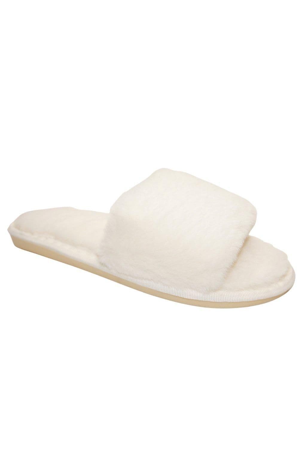 IVACHY Women's Faux Fur Lined Fluffy Winter Warm & Cosy Opened Toe Slippers in White | Size: 6