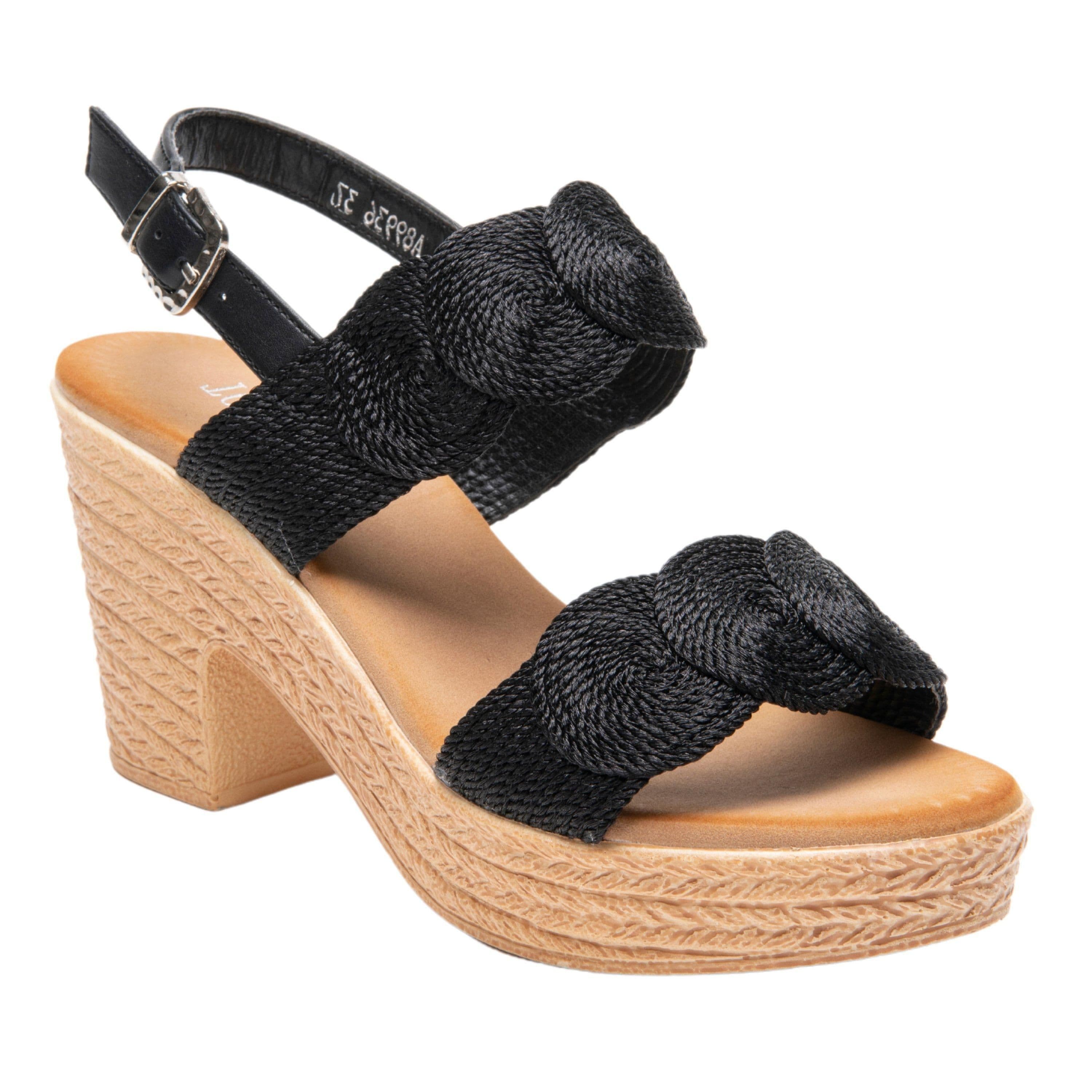 IVACHY Women's Sandal Wedge Woven Braided Block Heels Summer Espadrille Platform Shoes in Black | Size: 4