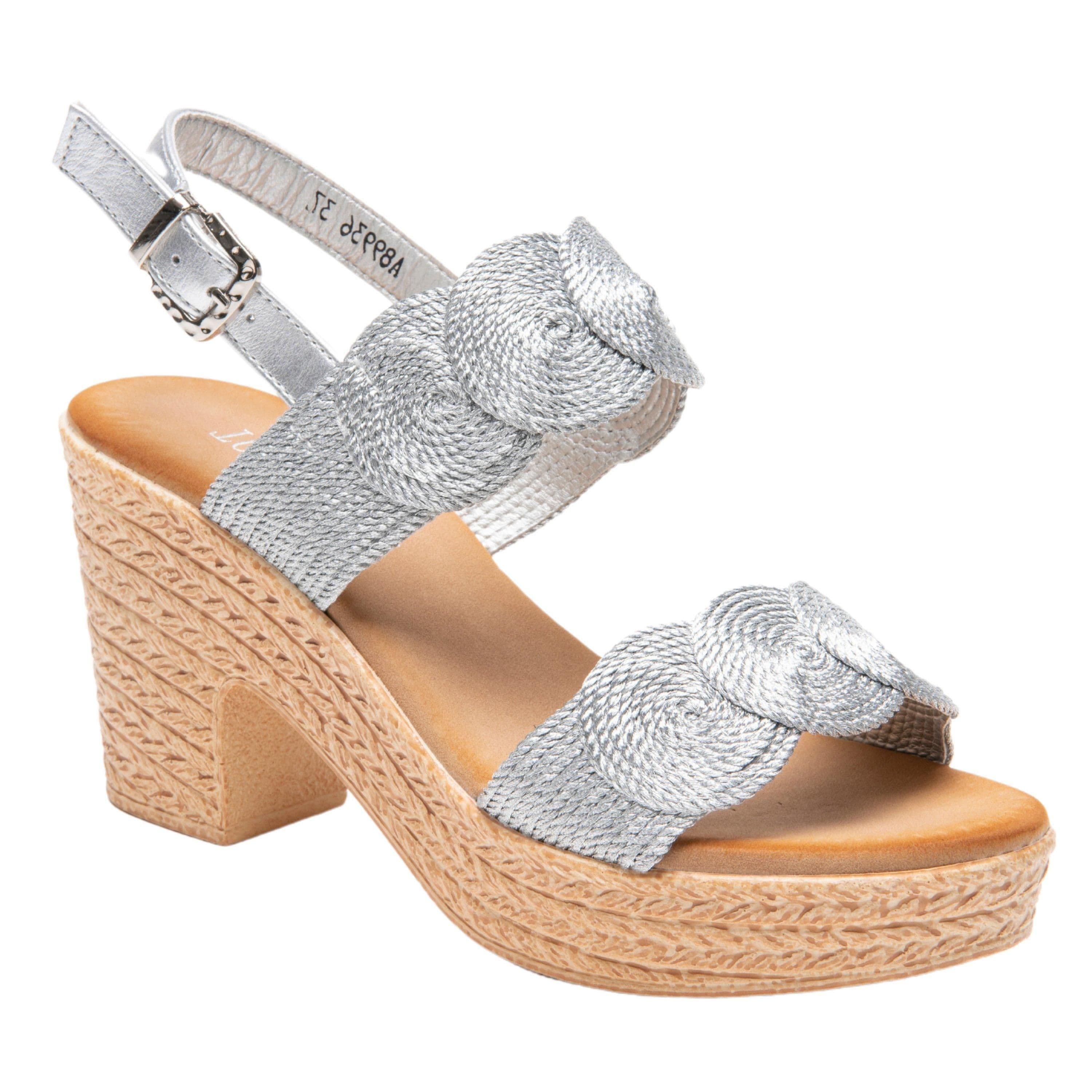IVACHY Women's Sandal Wedge Woven Braided Block Heels Summer Espadrille Platform Shoes in Silver | Size: 7