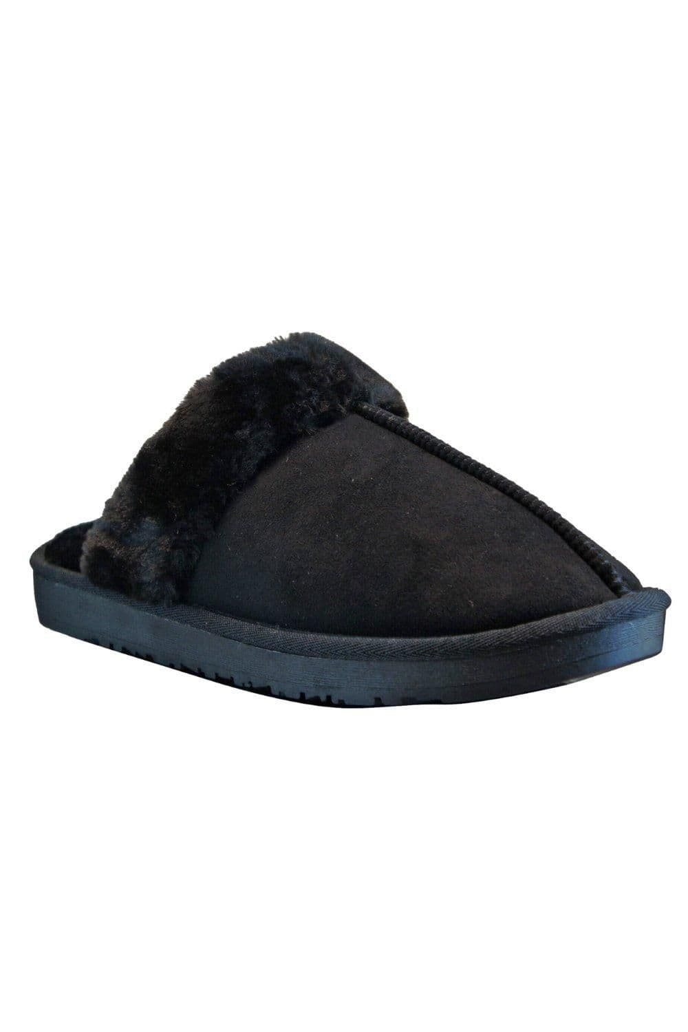 IVACHY Women's Faux Suede Fur Lined Fluffy Winter Warm & Cosy Closed Toe Slippers in Black | Size: 3