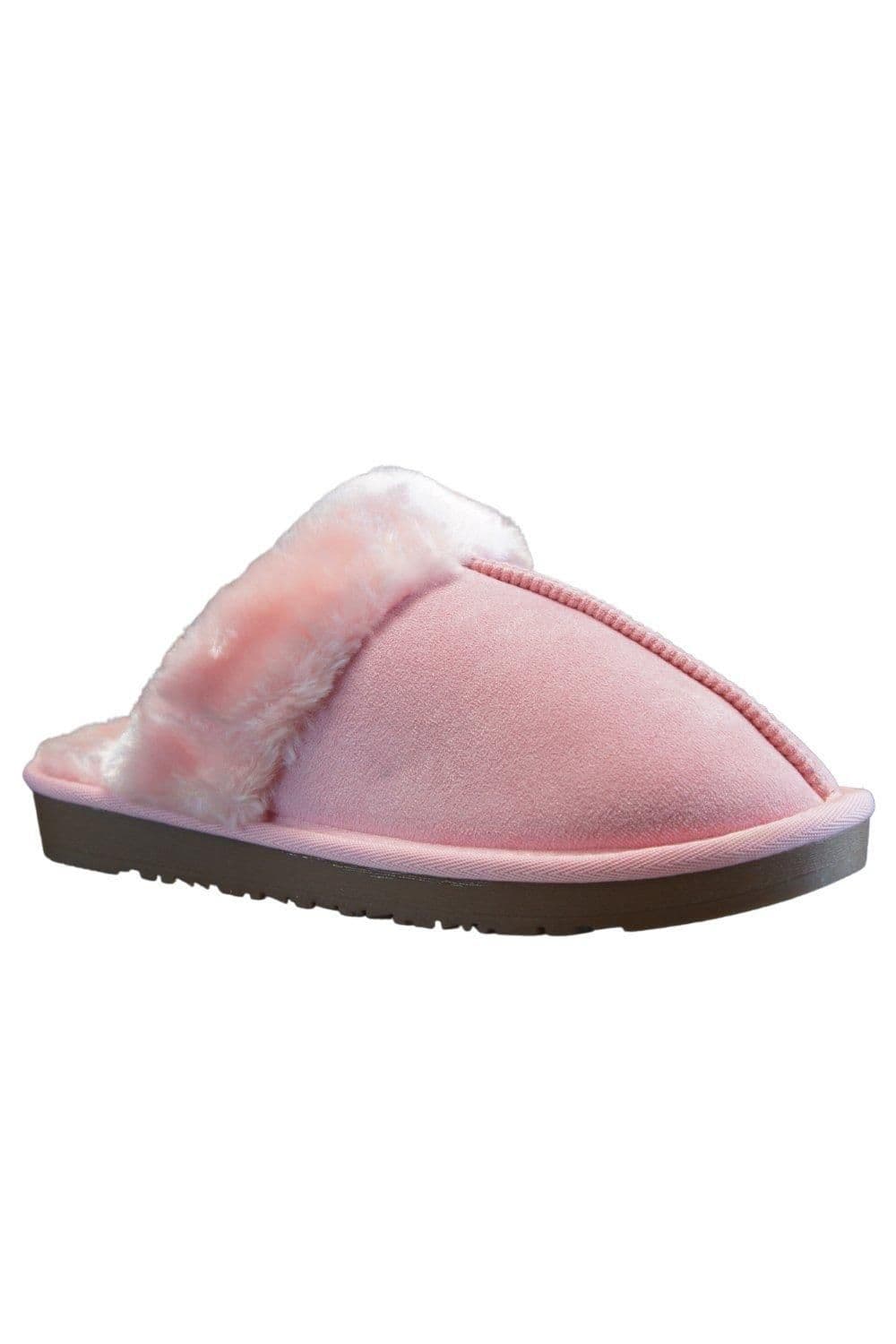 IVACHY Women's Faux Suede Fur Lined Fluffy Winter Warm & Cosy Closed Toe Slippers in Pink | Size: 6