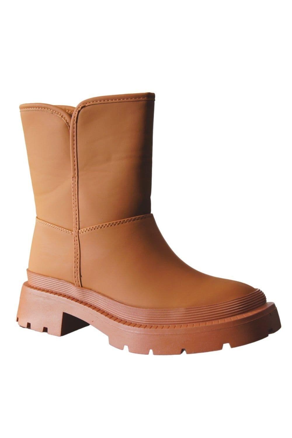 IVACHY Women's Faux Fur Liner Warm Chunky Heel Slip On Fashion Ankle Snow Boots in Camel | Size: 6