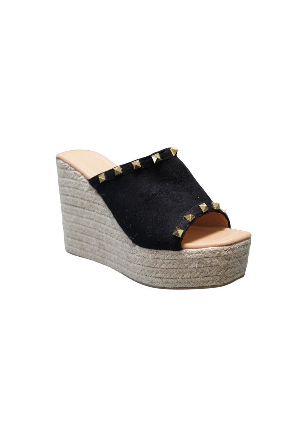 IVACHY Women's Summer Open Toe Espadrille Sandals in Black | Size: 5