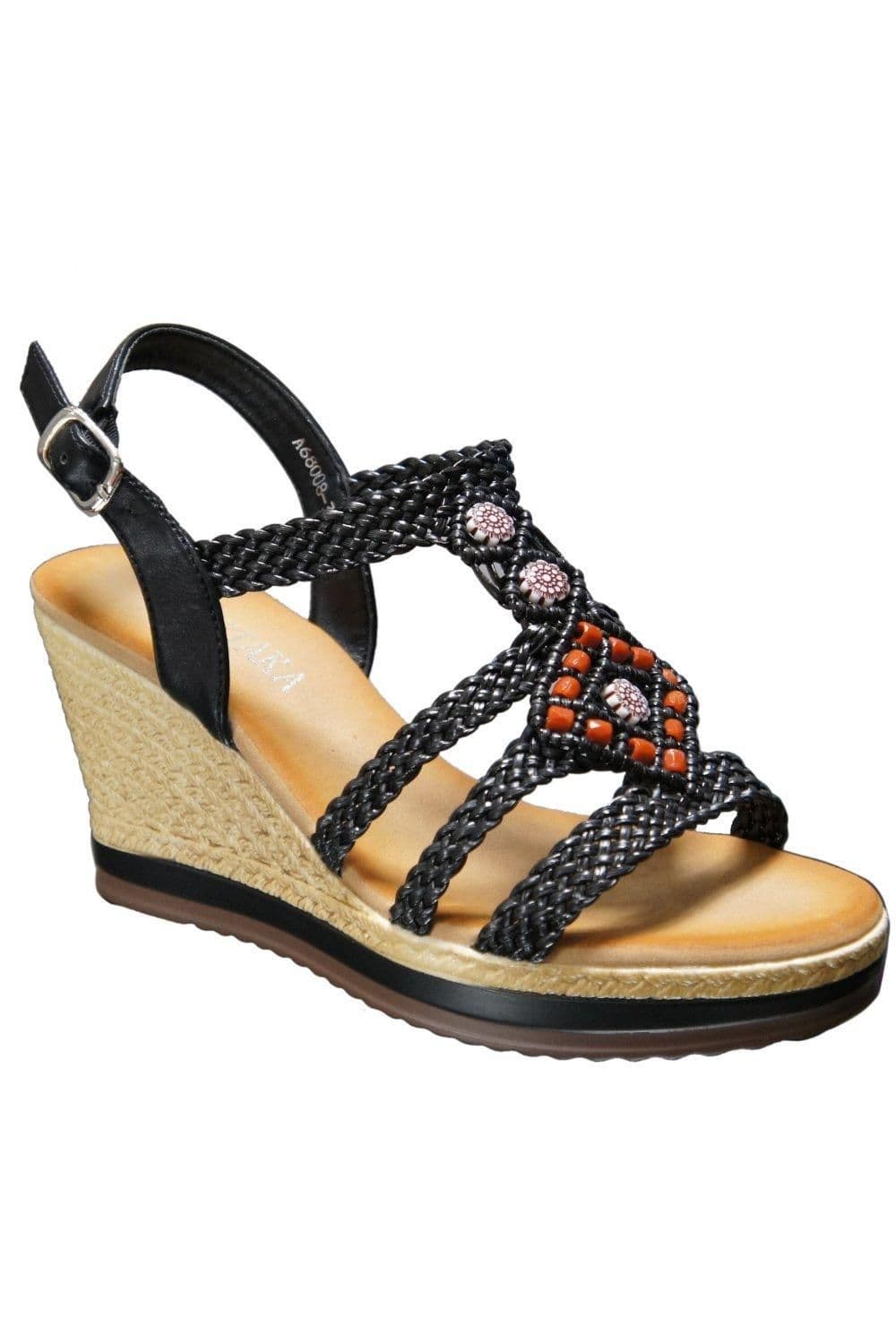 IVACHY Women's Summer Braided Strappy Sandals in Black | Size: 7