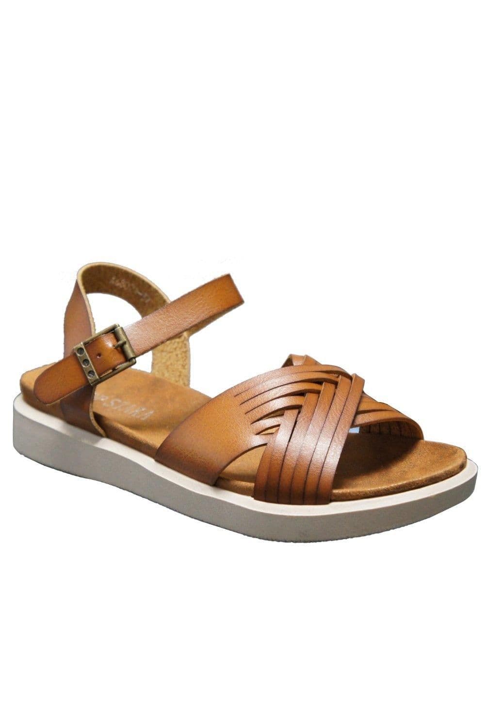 IVACHY Women's Summer Comfy Wide Ankle-Strap in Camel | Size: 4