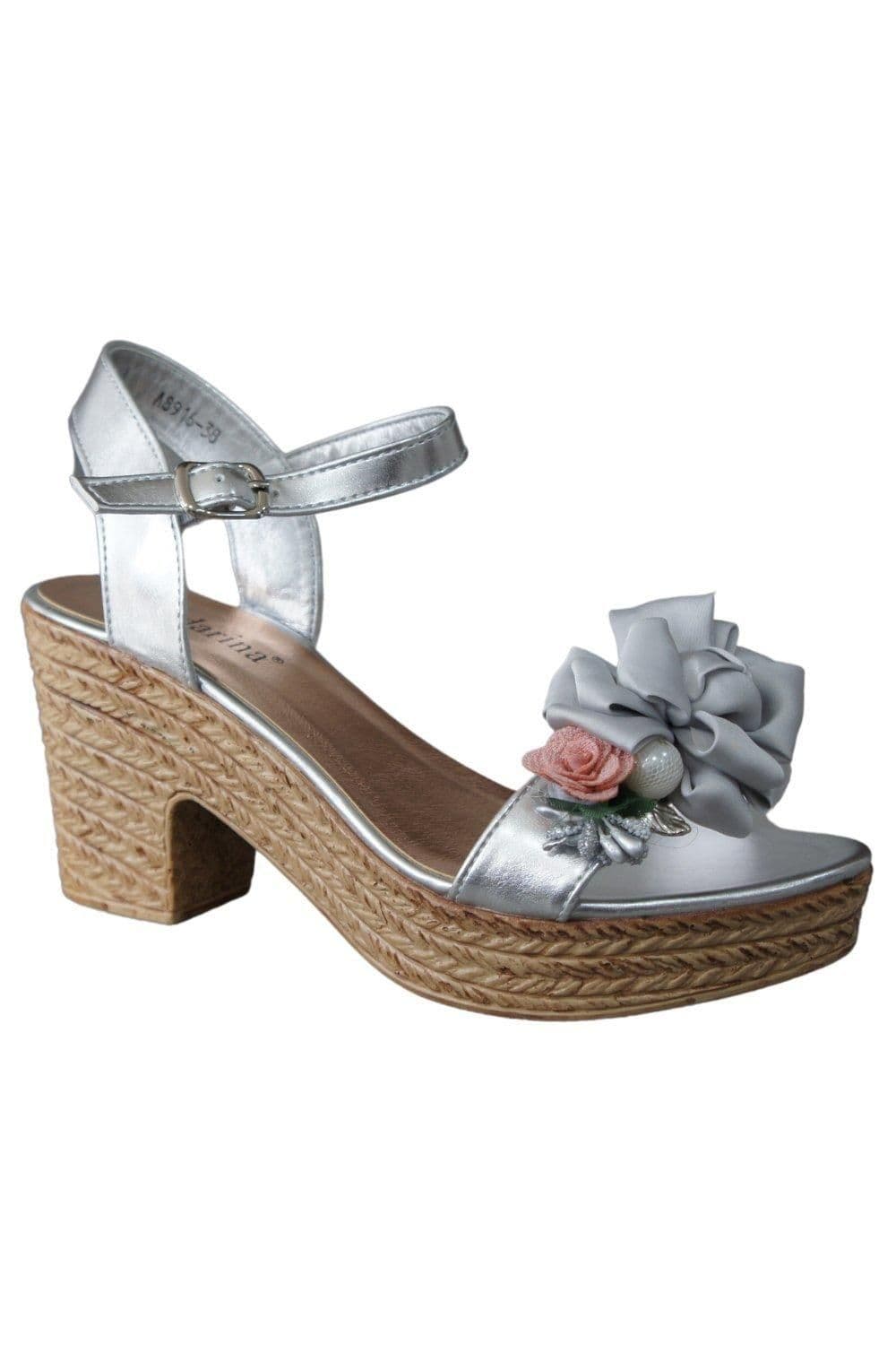 IVACHY Women's Floral & Pearl Espadrille Style Platform Wedge Party Sandals in Silver | Size: 4