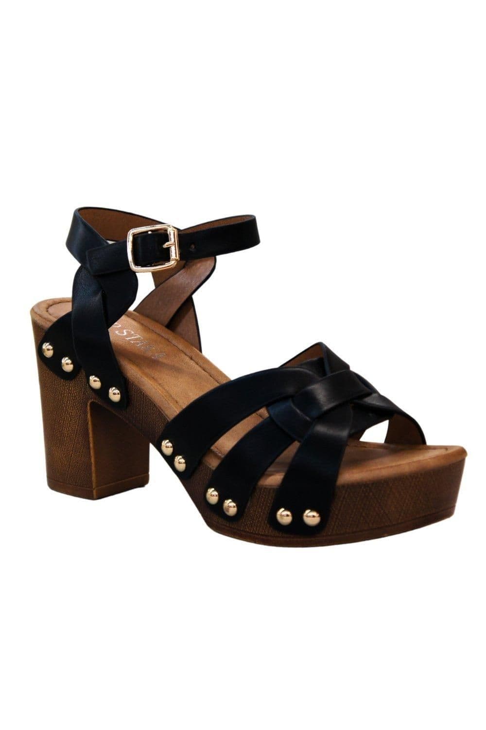 IVACHY Women's Fashion Platform Wood Effect Heel in Black | Size: 5