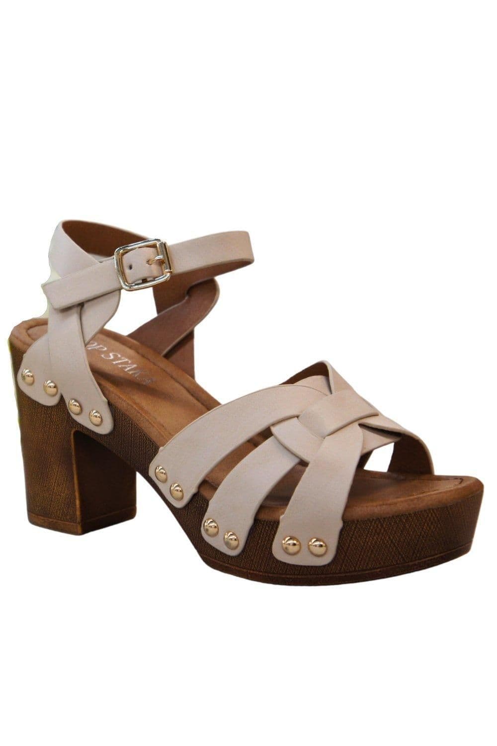 IVACHY Women's Fashion Platform Wood Effect Heel in Beige | Size: 6