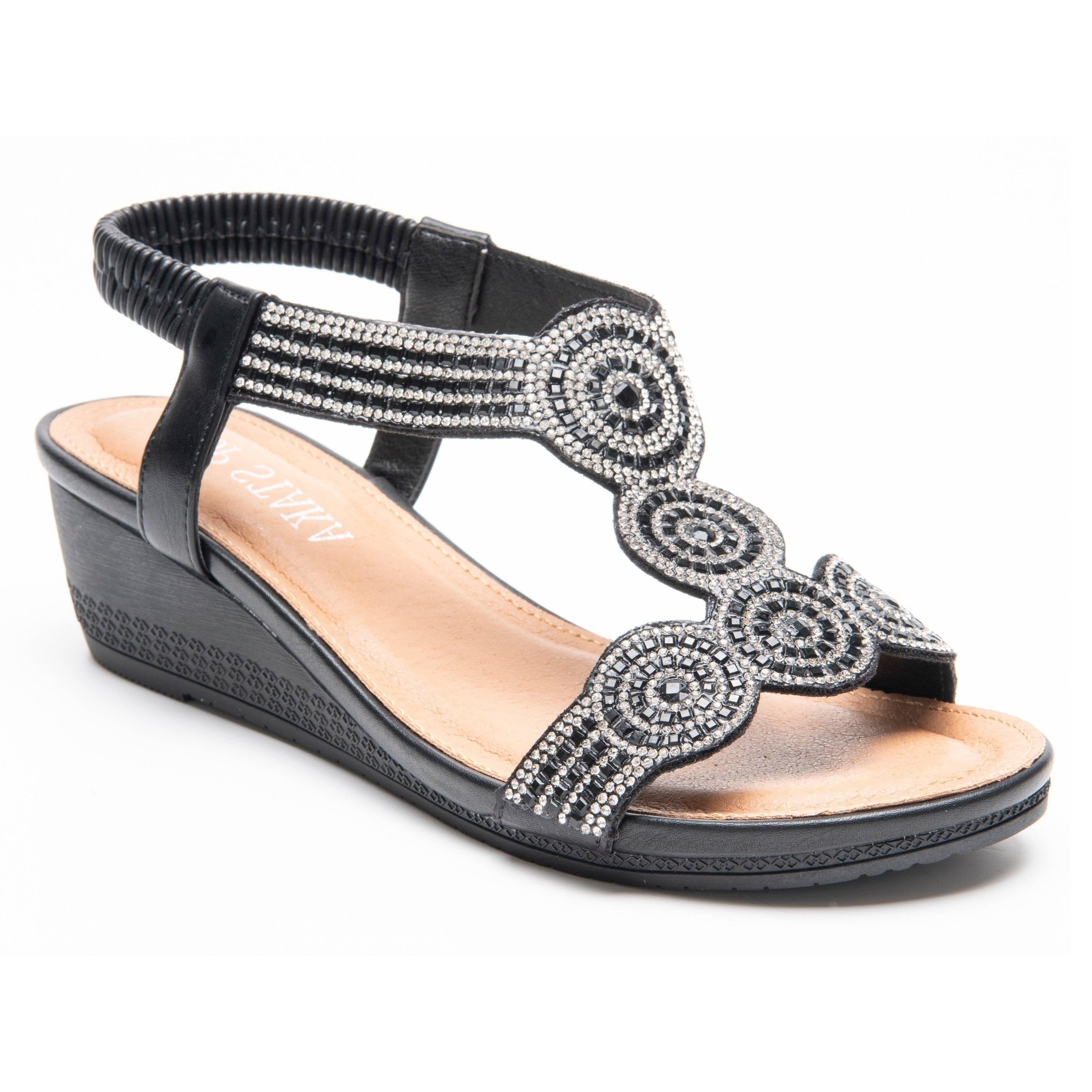 IVACHY Women's Sandal Crystal Sparkling Shine Wedge Heel in Black | Size: 3