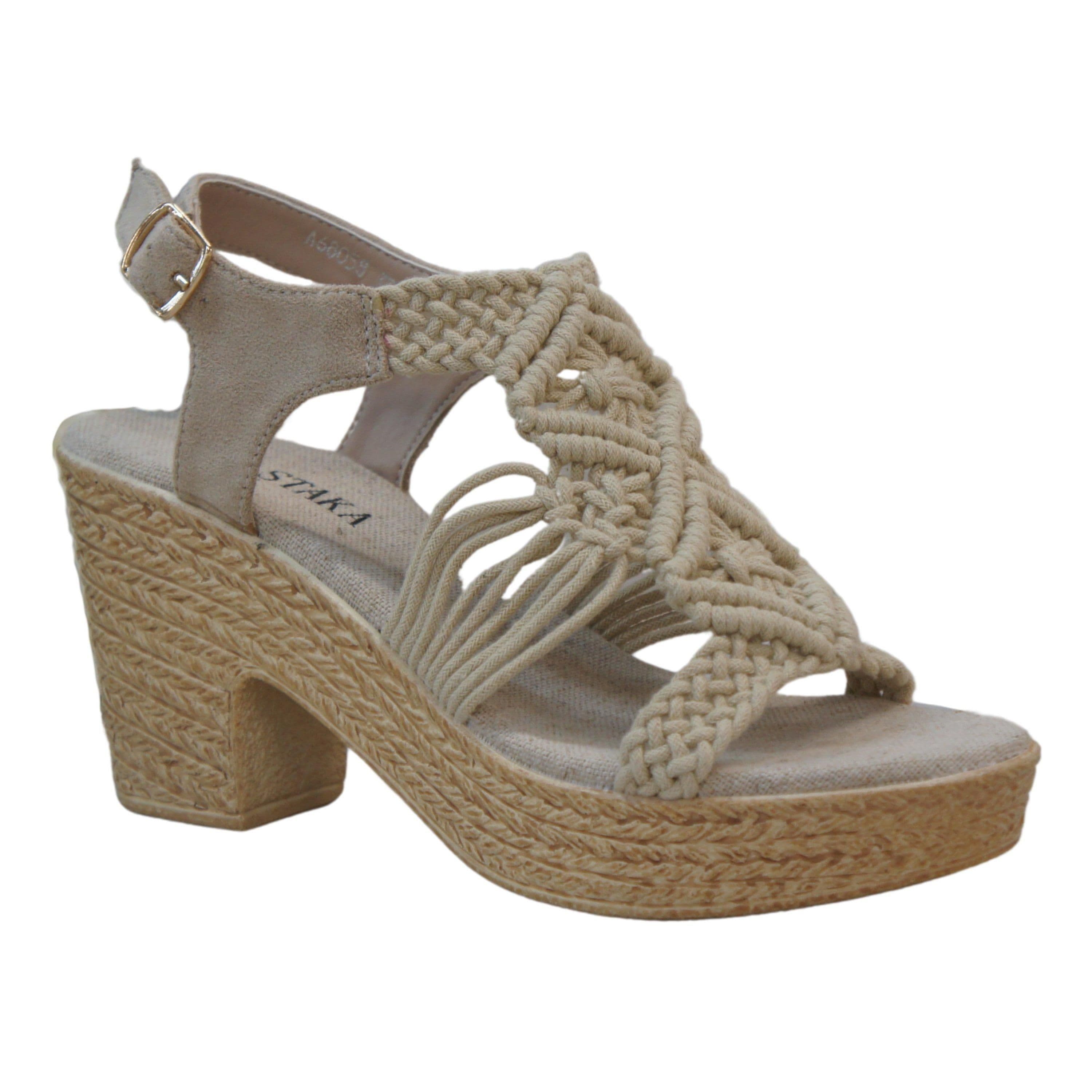 IVACHY Women's Summer Braided Strappy Beaded Espadrille Wedge Heels Sandals cushioning… in Cream | Size: 4