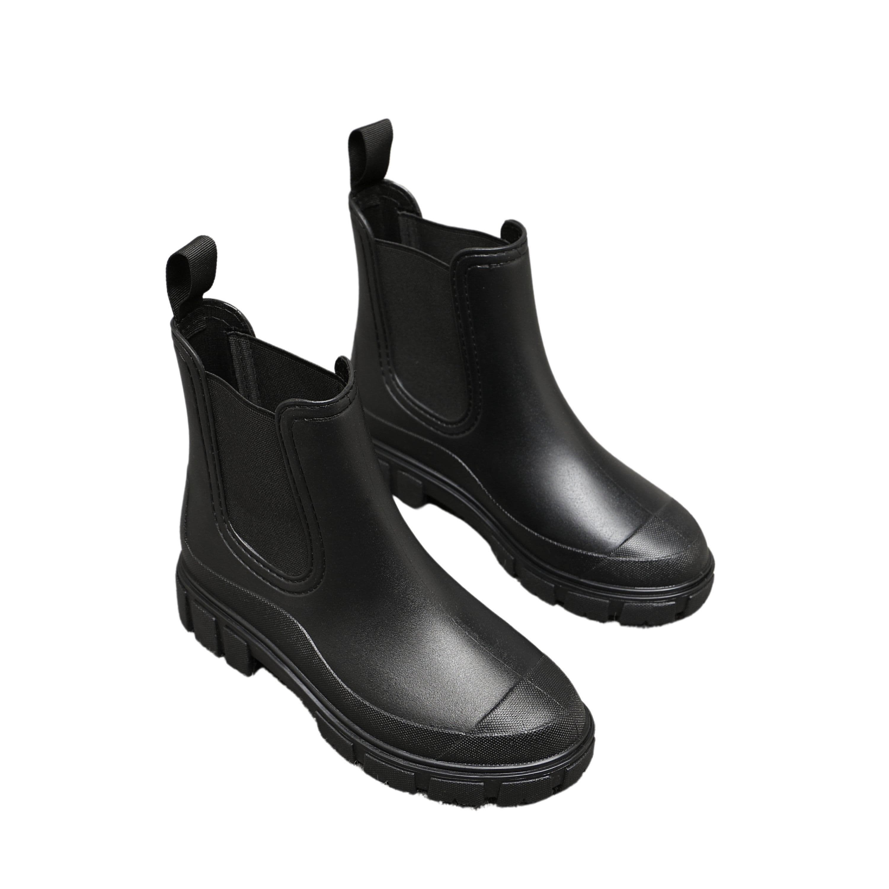 IVACHY Women's Waterproof Rain Boots Wellingtons Boots- Chelsea Boots in Black | Size: 6