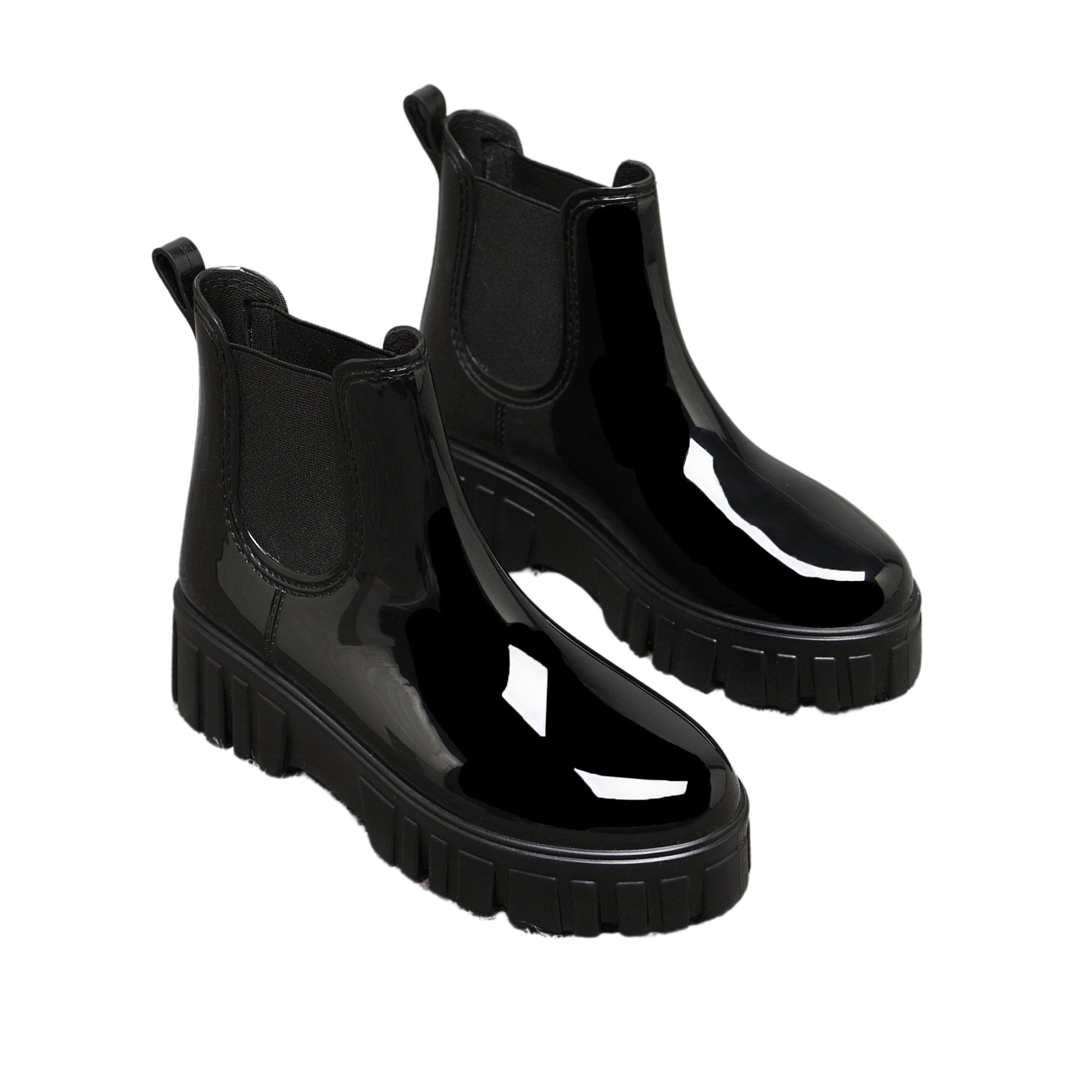 IVACHY Women's Waterproof Rain Boots Wellingtons Boots- Chelsea Boots in Jet Black | Size: 5