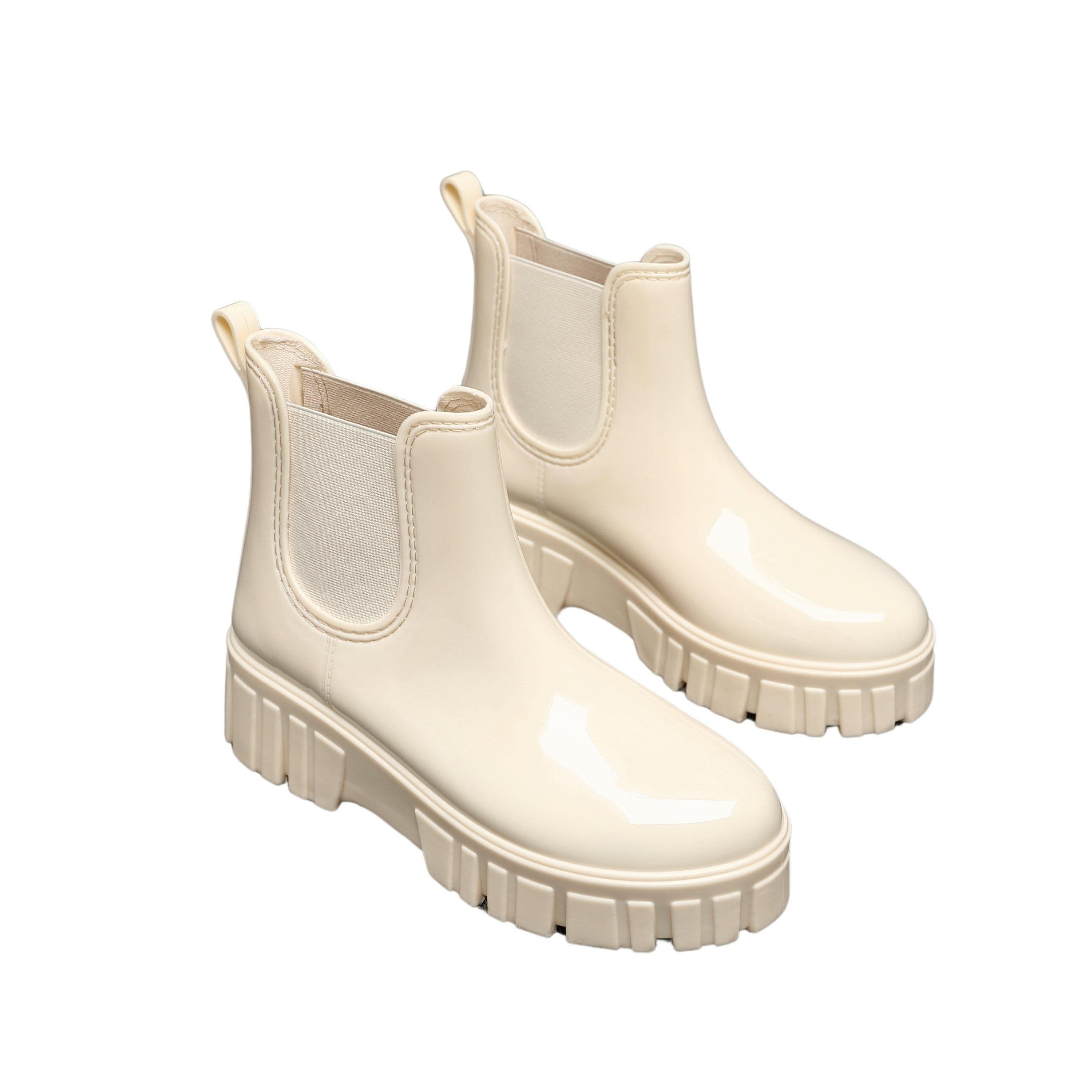 IVACHY Women's Waterproof Rain Boots Wellingtons Boots- Chelsea Boots in Beige | Size: 3