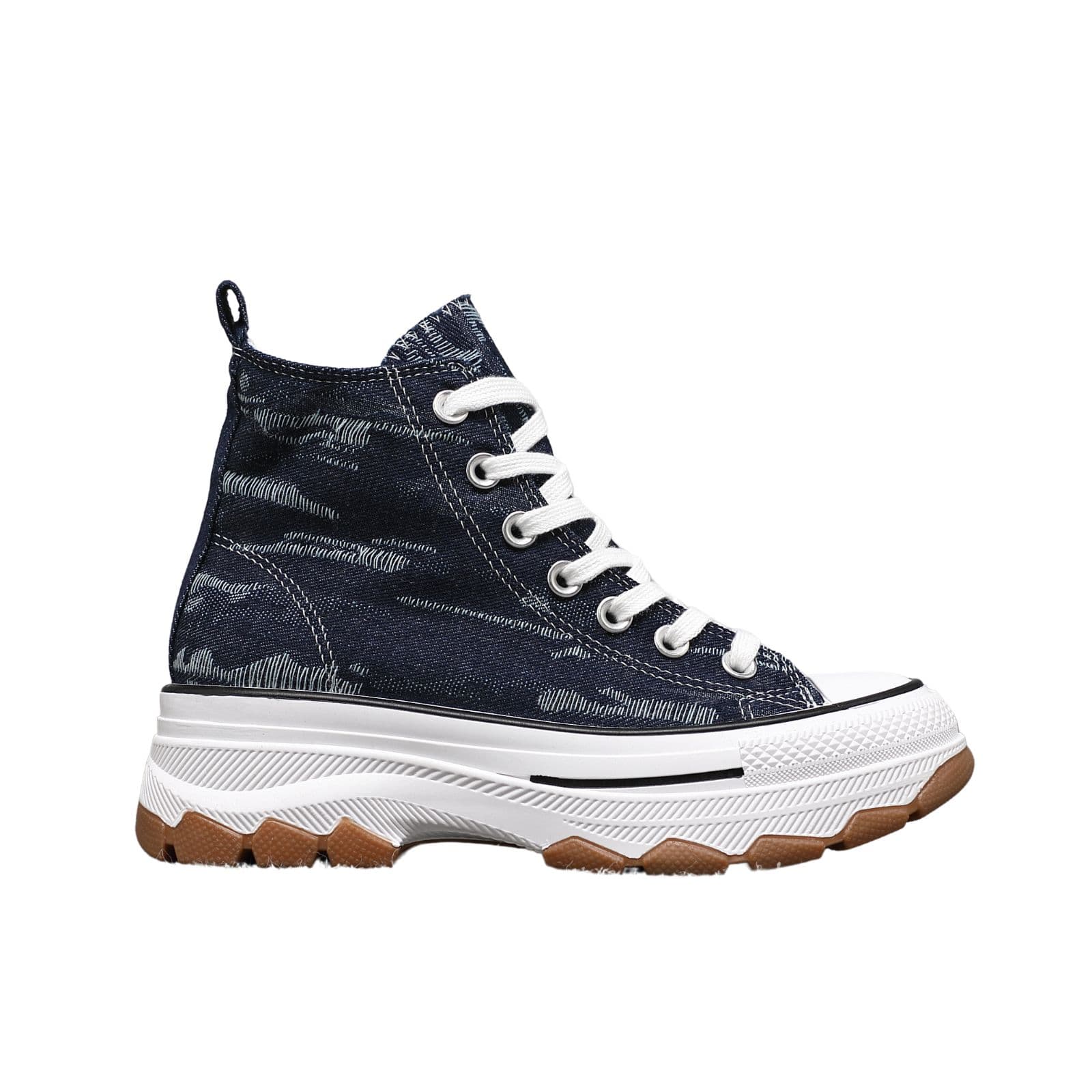 IVACHY Women's High Top Canvas Casual Comfy Daily Wear Chunky Flatform Wedge Trainers in Mid Navy | Size: 3