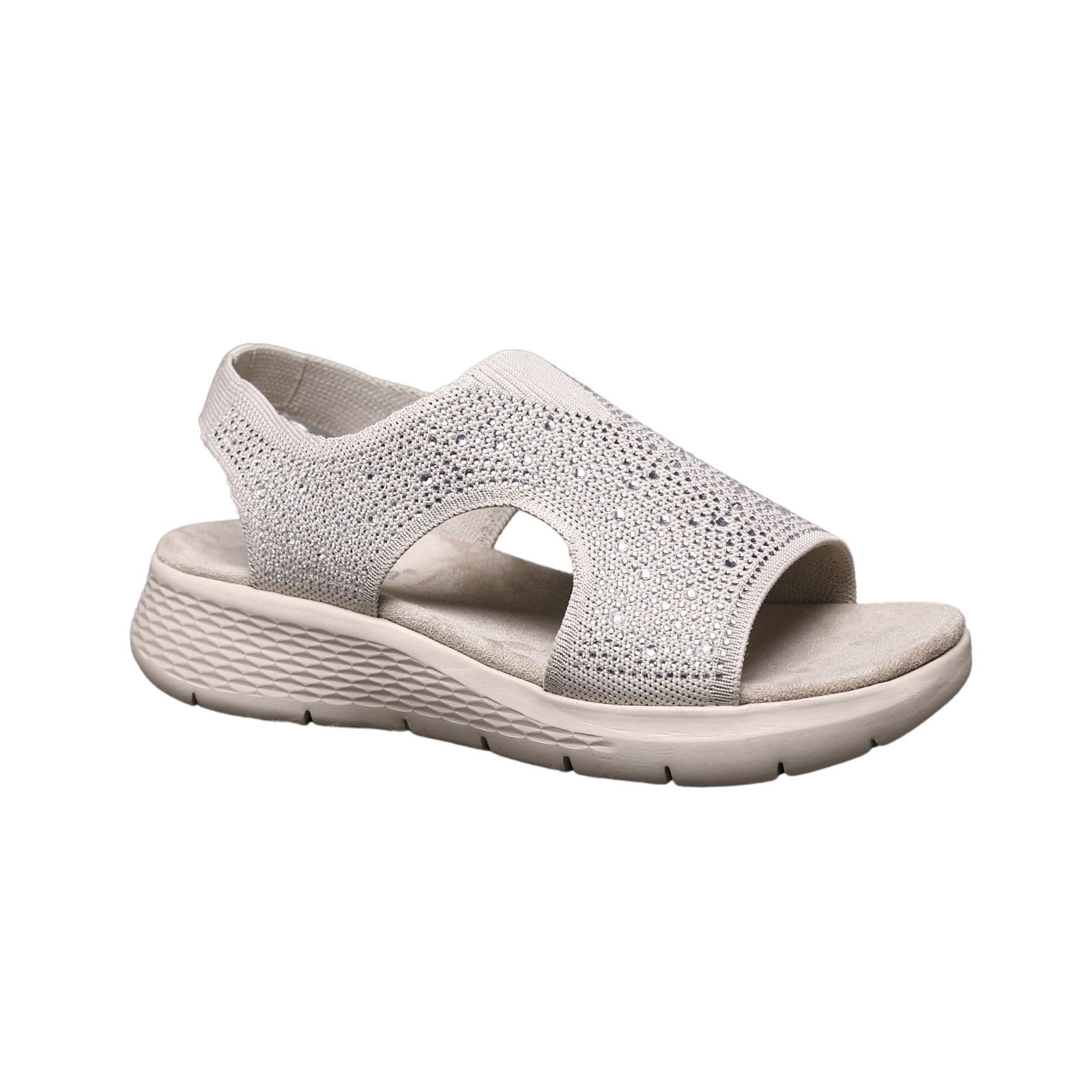 IVACHY Women's Sparkly Slingback Comfort Sandals with Rhinestones & Cushioned Sole in Beige | Size: 7