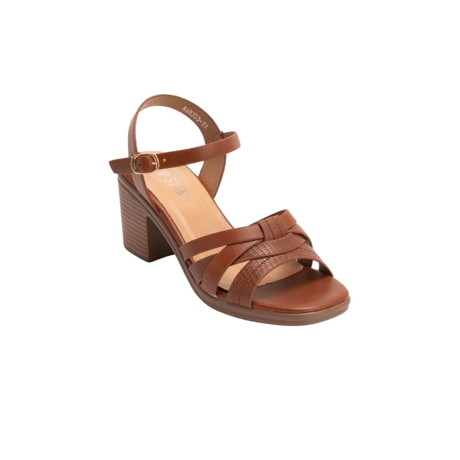 IVACHY Women's Block Heel Sandals Comfortable Mid Heel Strappy Summer Shoes with Ankle Buckle in Camel | Size: 7