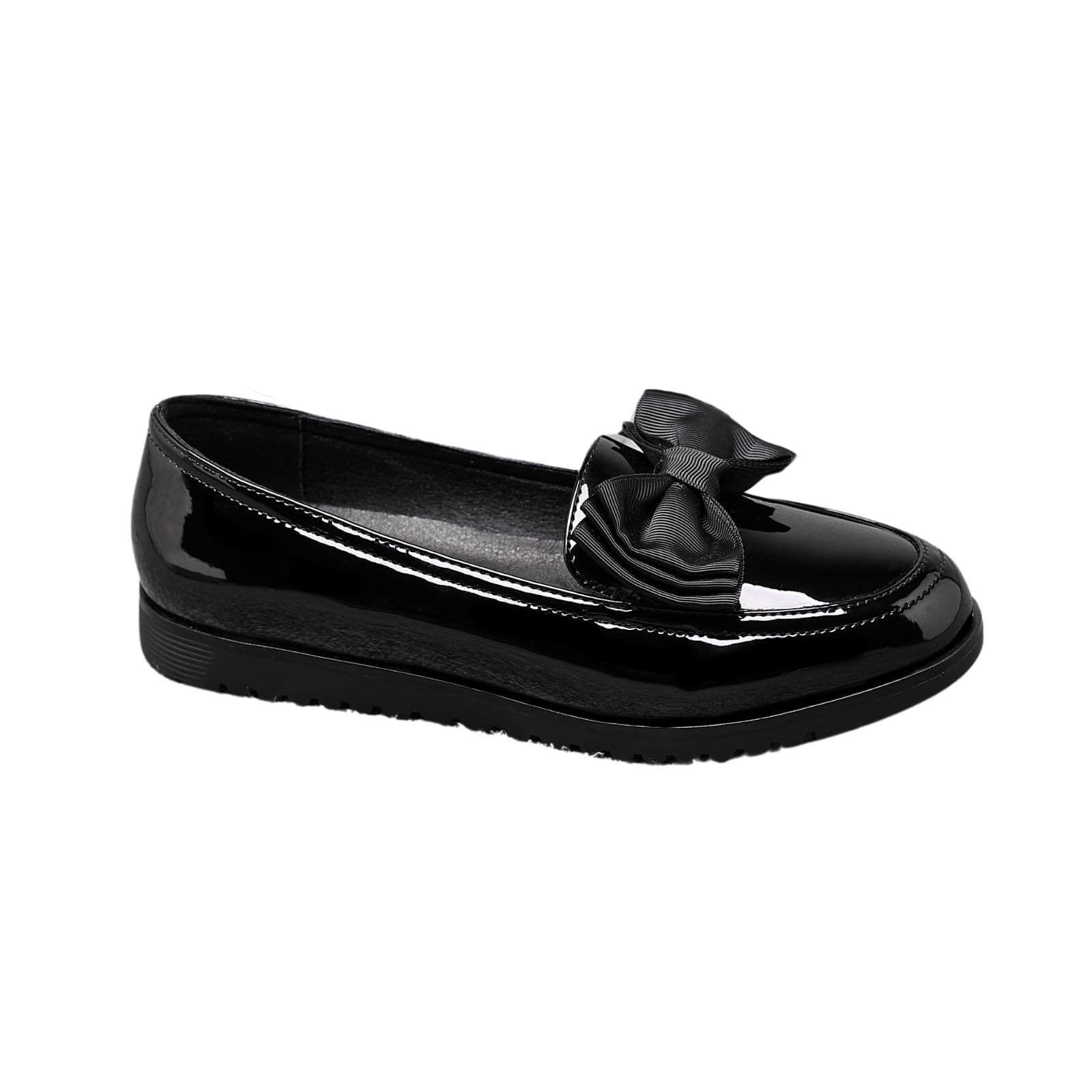 IVACHY Women's Black Patent Loafers with Bow Style - Slip-On Flat Shoes | Size: 5