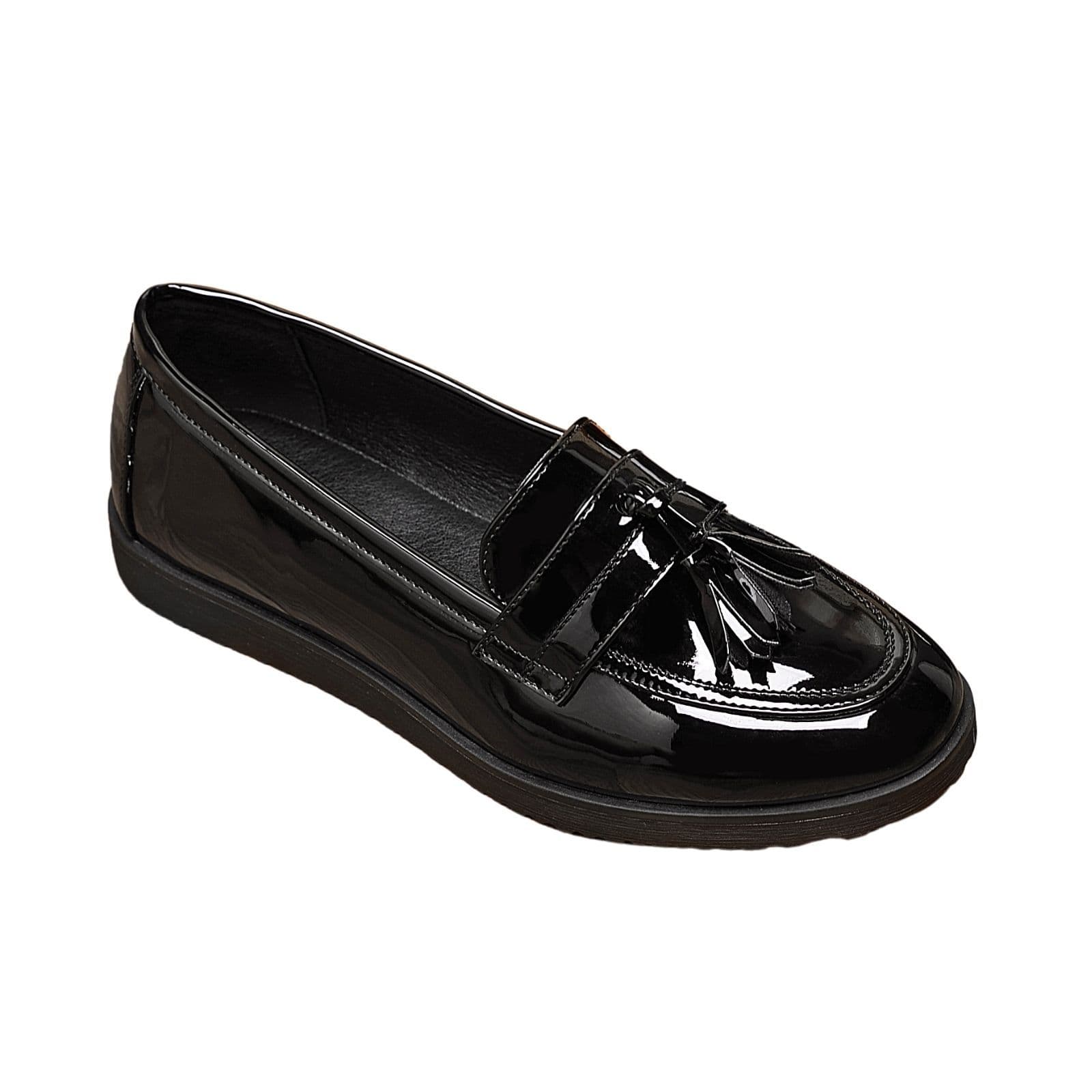 IVACHY Women's Loafers Flats Girl's School Comfortable Slip-On Shoes with Tassel in Black | Size: 7