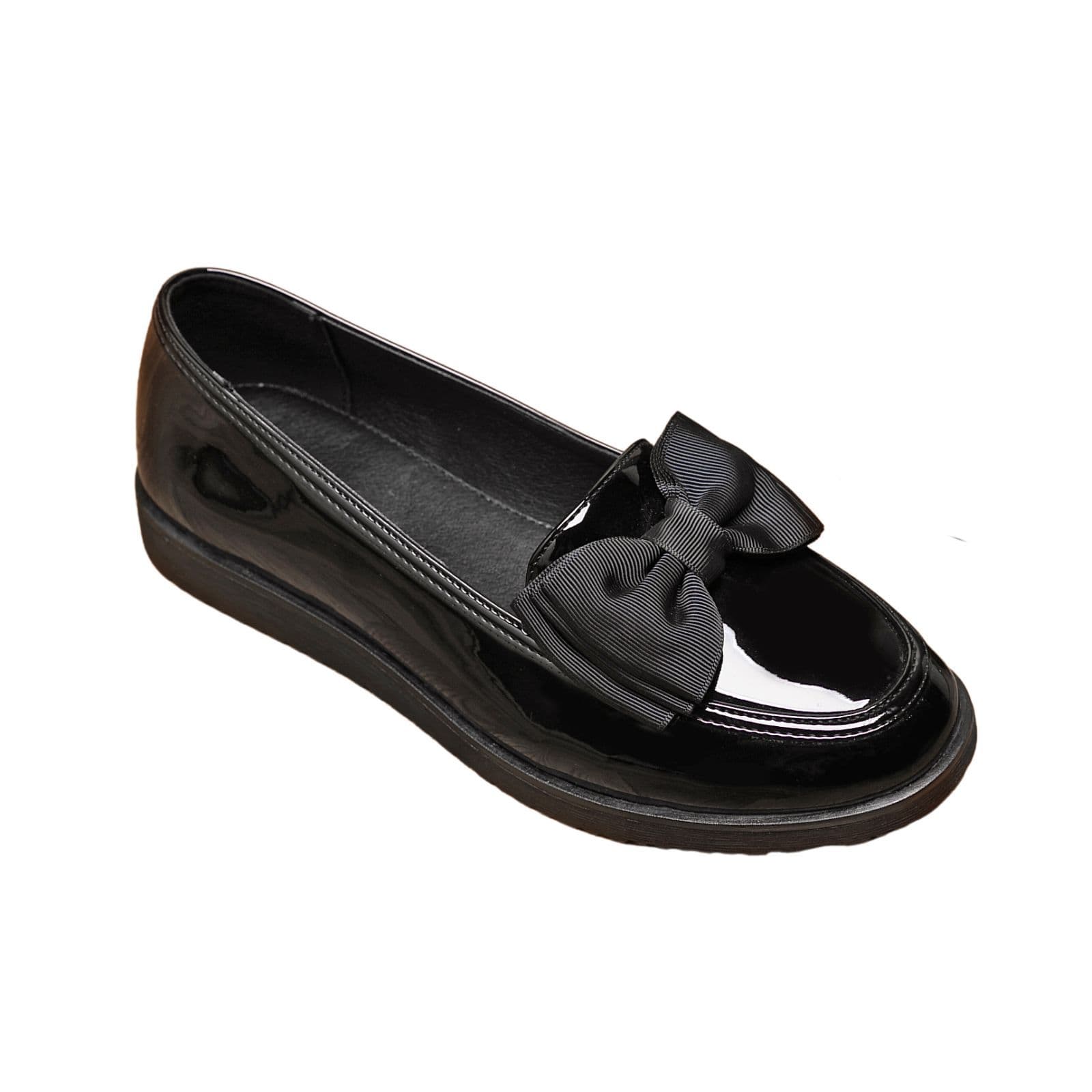 IVACHY Women's Loafers Flats Girl's School Comfortable Slip-On Shoes with Bow in True Black | Size: 3