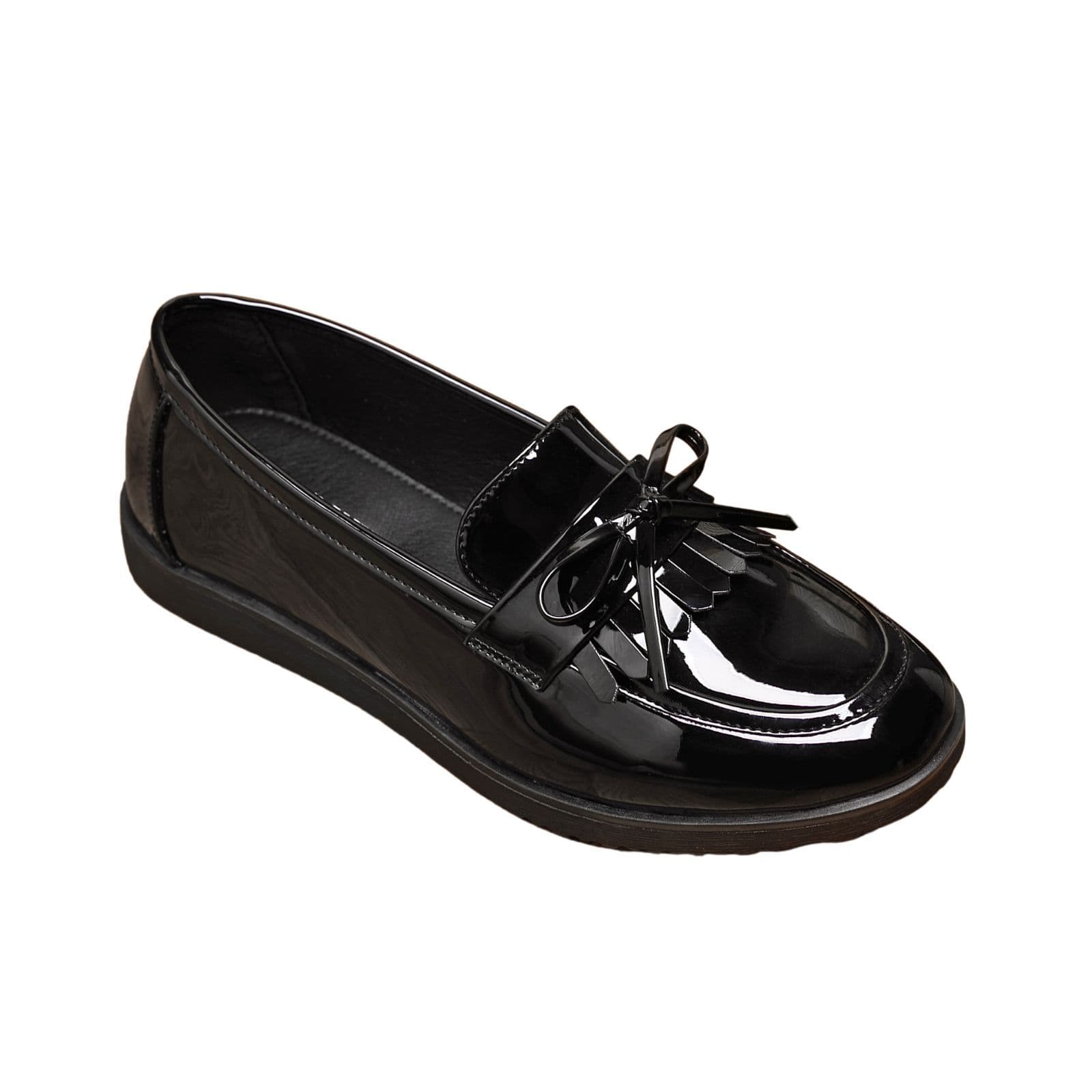 IVACHY Women's Loafers Flats Girl's School Comfortable Slip-On Shoes with Lace in Black | Size: 5