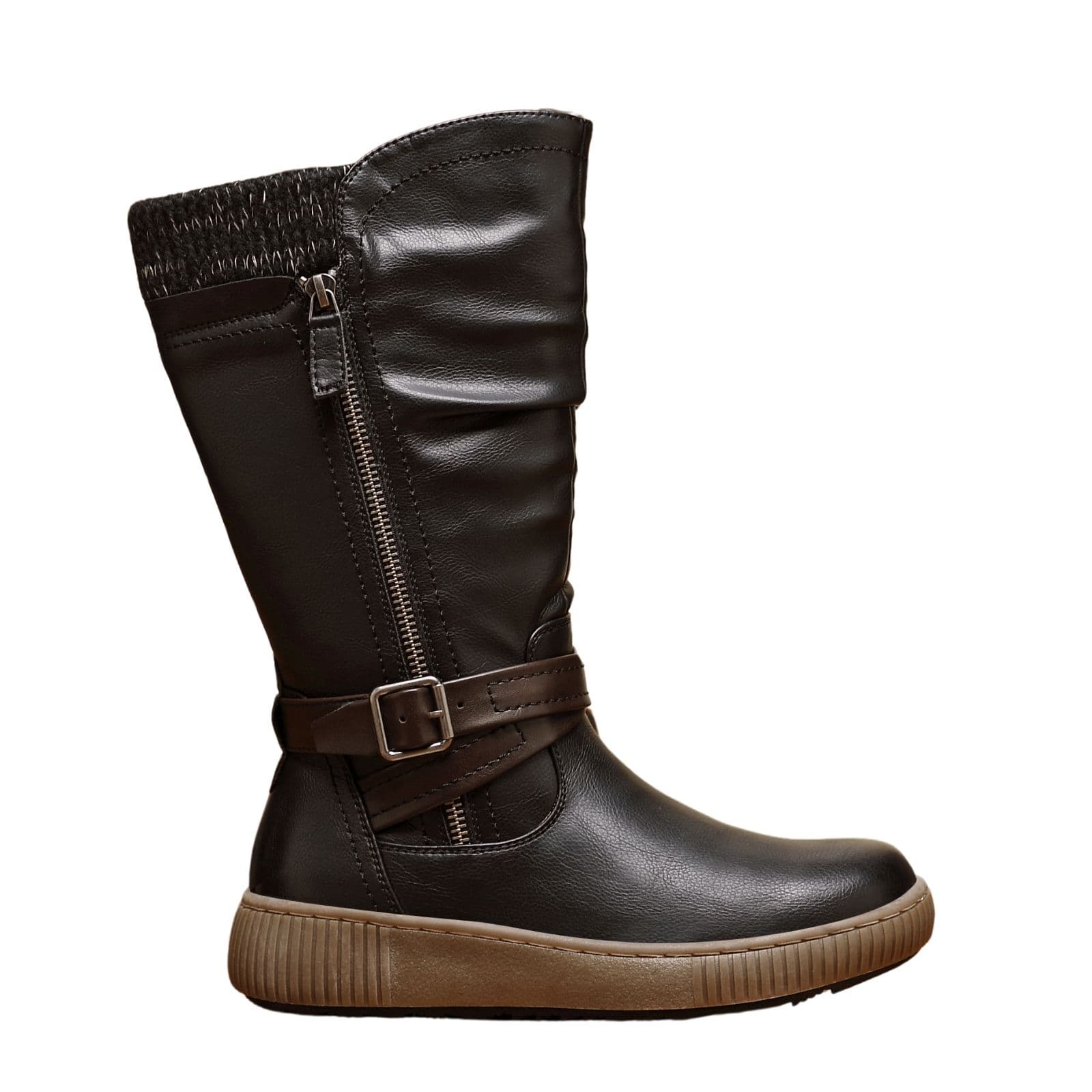 IVACHY Women's Fur Lined Mid Calf Boots in Black | Size: 5