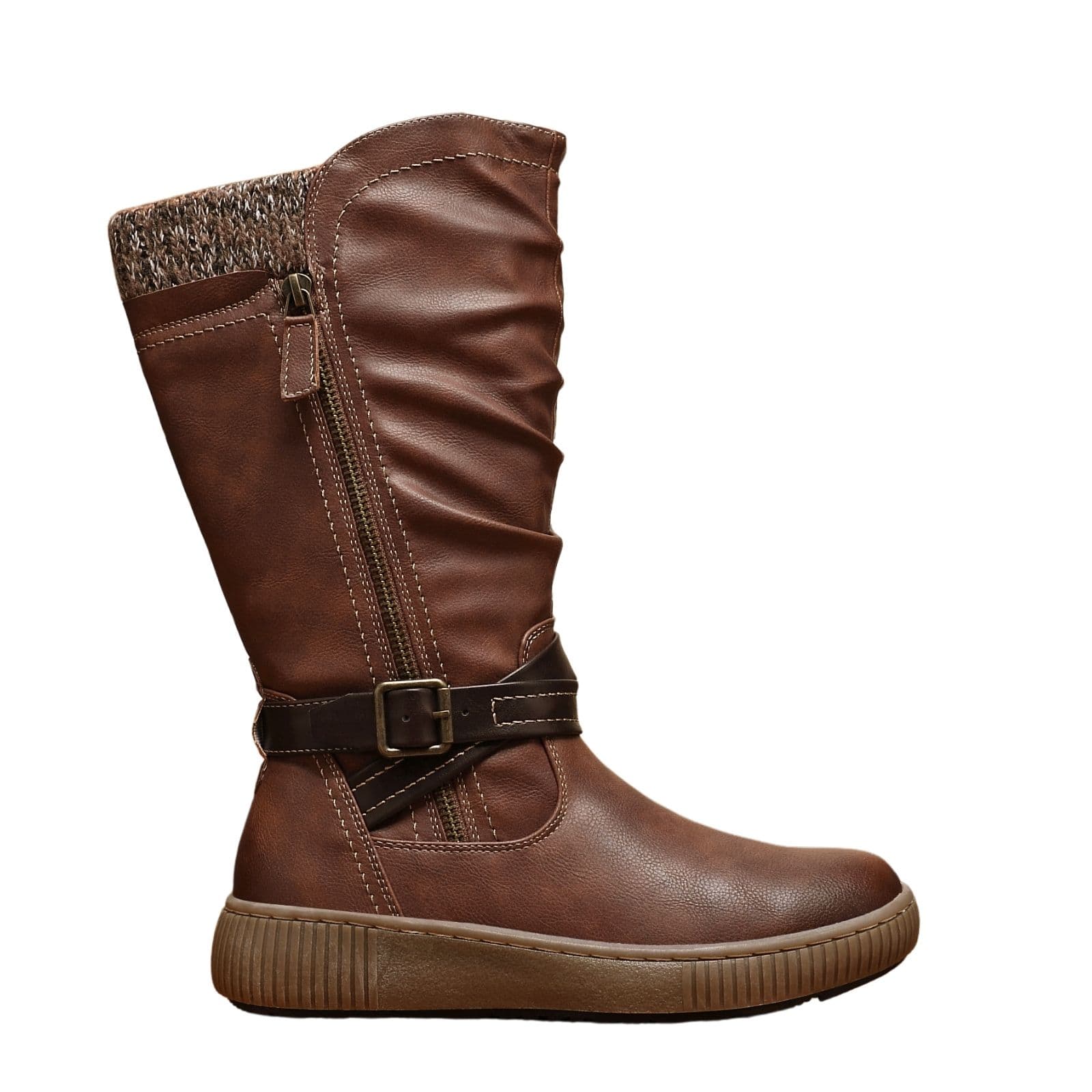 IVACHY Women's Fur Lined Mid Calf Boots in Camel | Size: 7