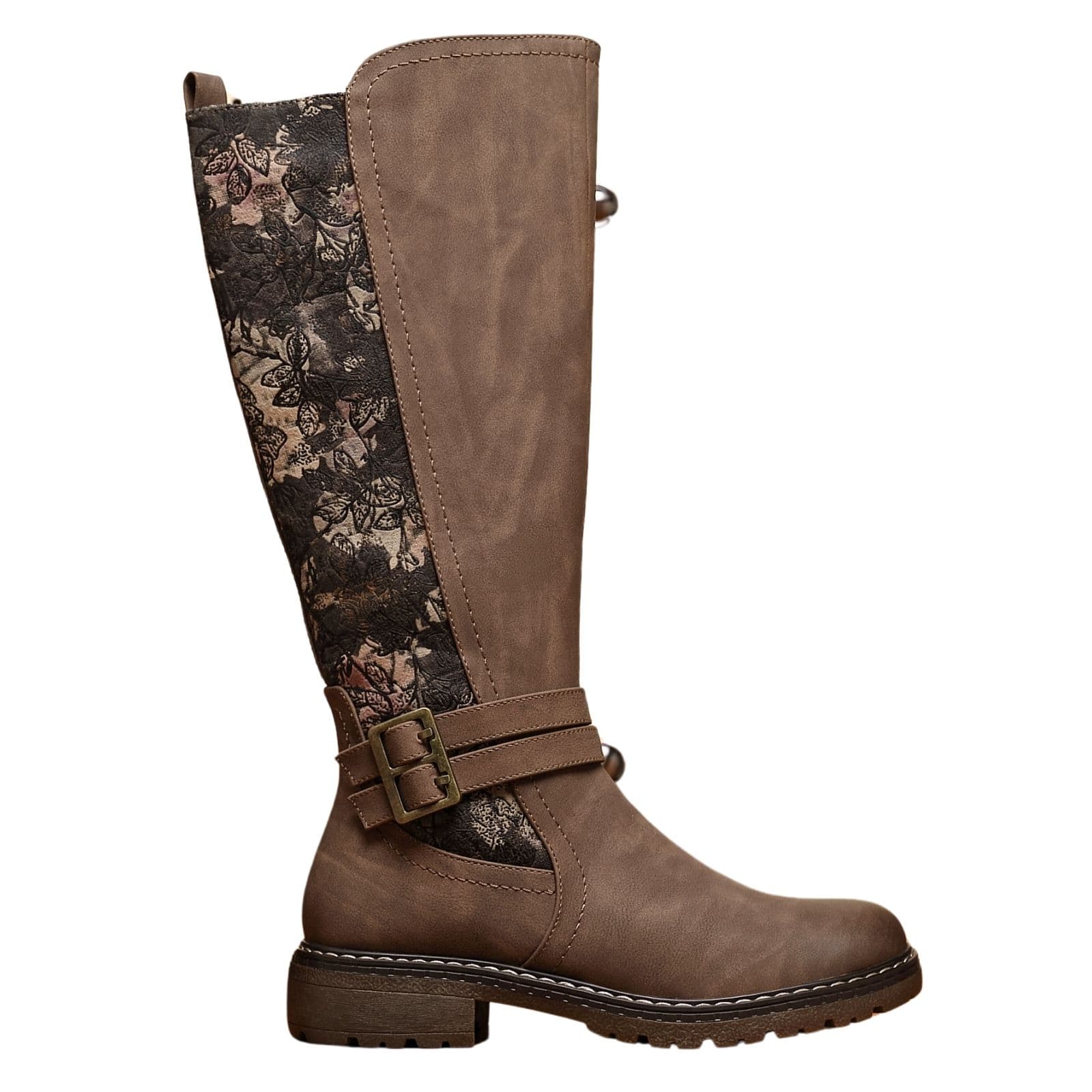 IVACHY Women's Tall Boots With Buckle & Lace Back in Brown | Size: 4