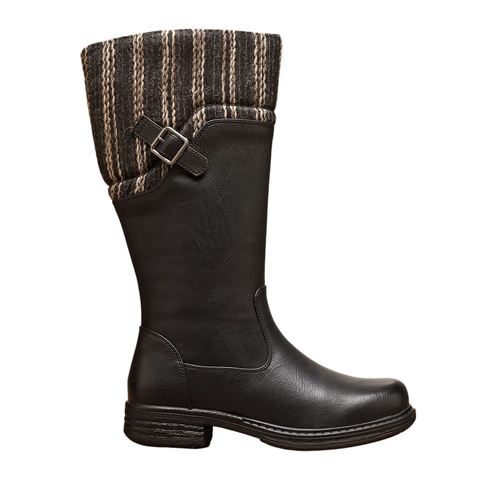 IVACHY Women's Tall Winter Boots With Knit Cuff in Black | Size: 7.5