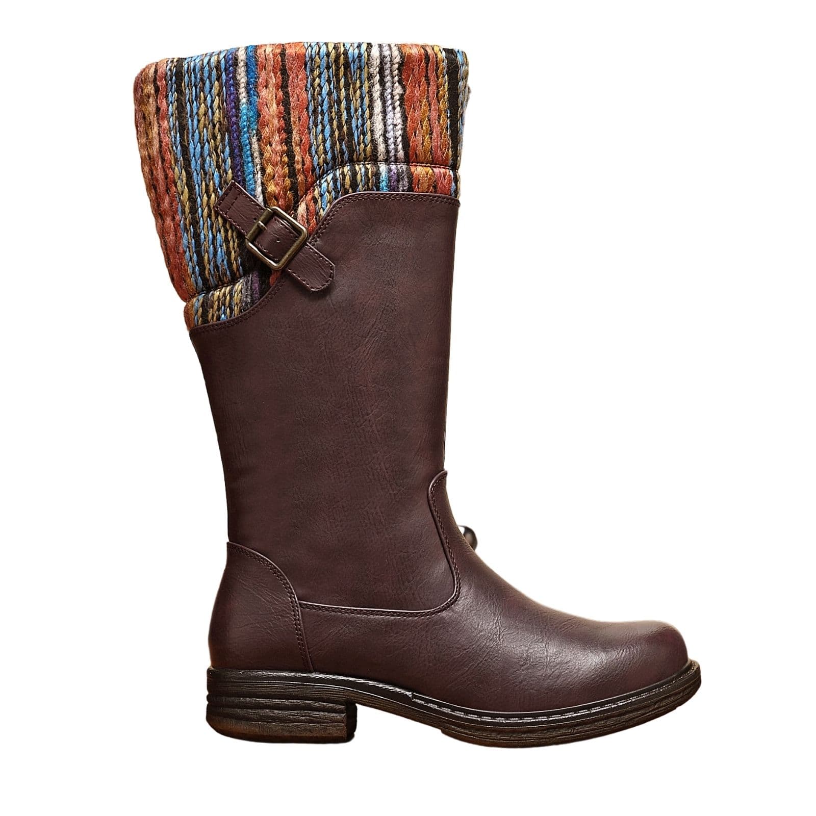 IVACHY Women's Tall Winter Boots With Knit Cuff in Burgundy | Size: 4
