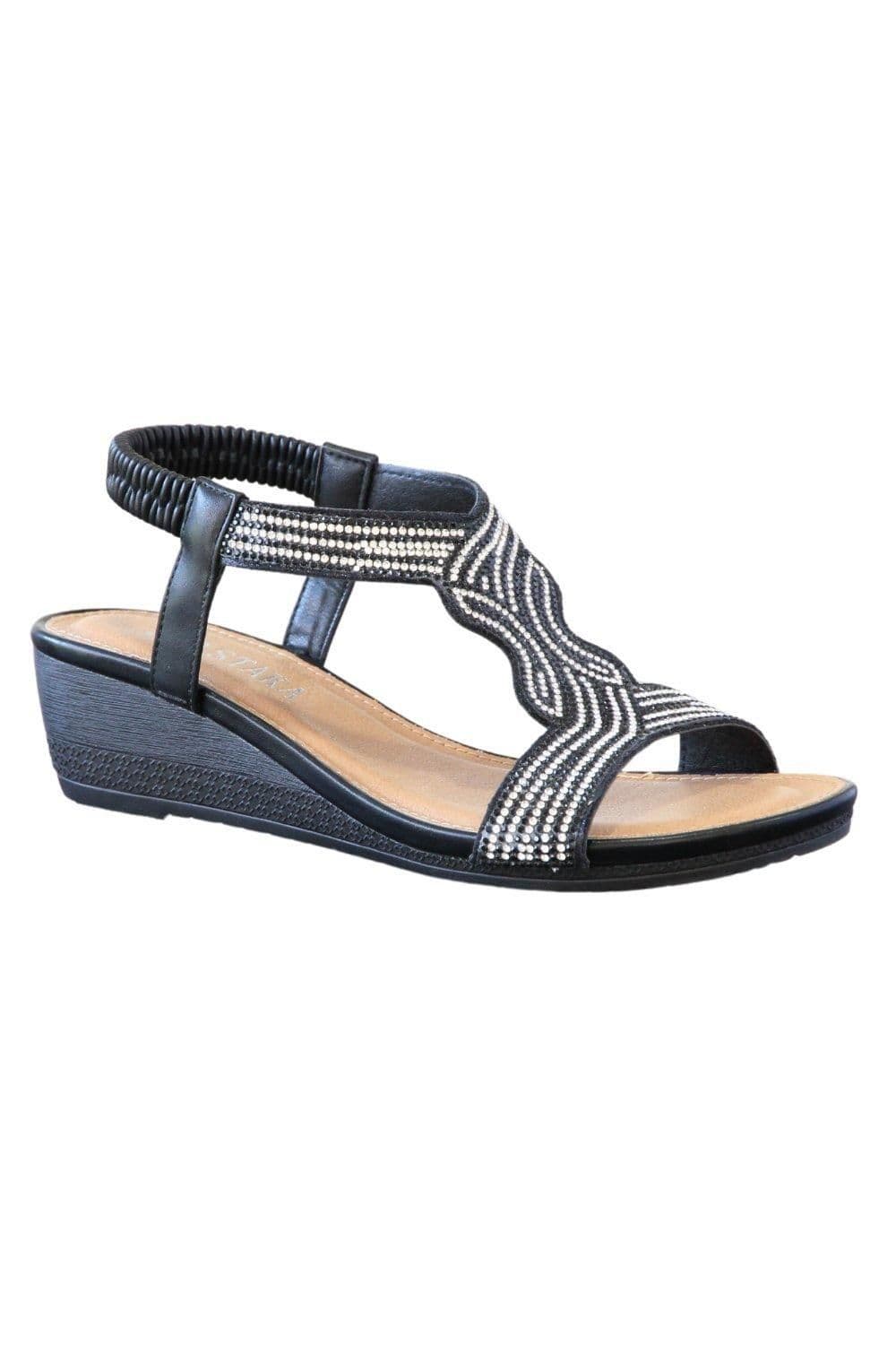 IVACHY Women's Comfort Sandals| 4cm Heel, Sparkling Adjustable Elastic Band in Black | Size: 4