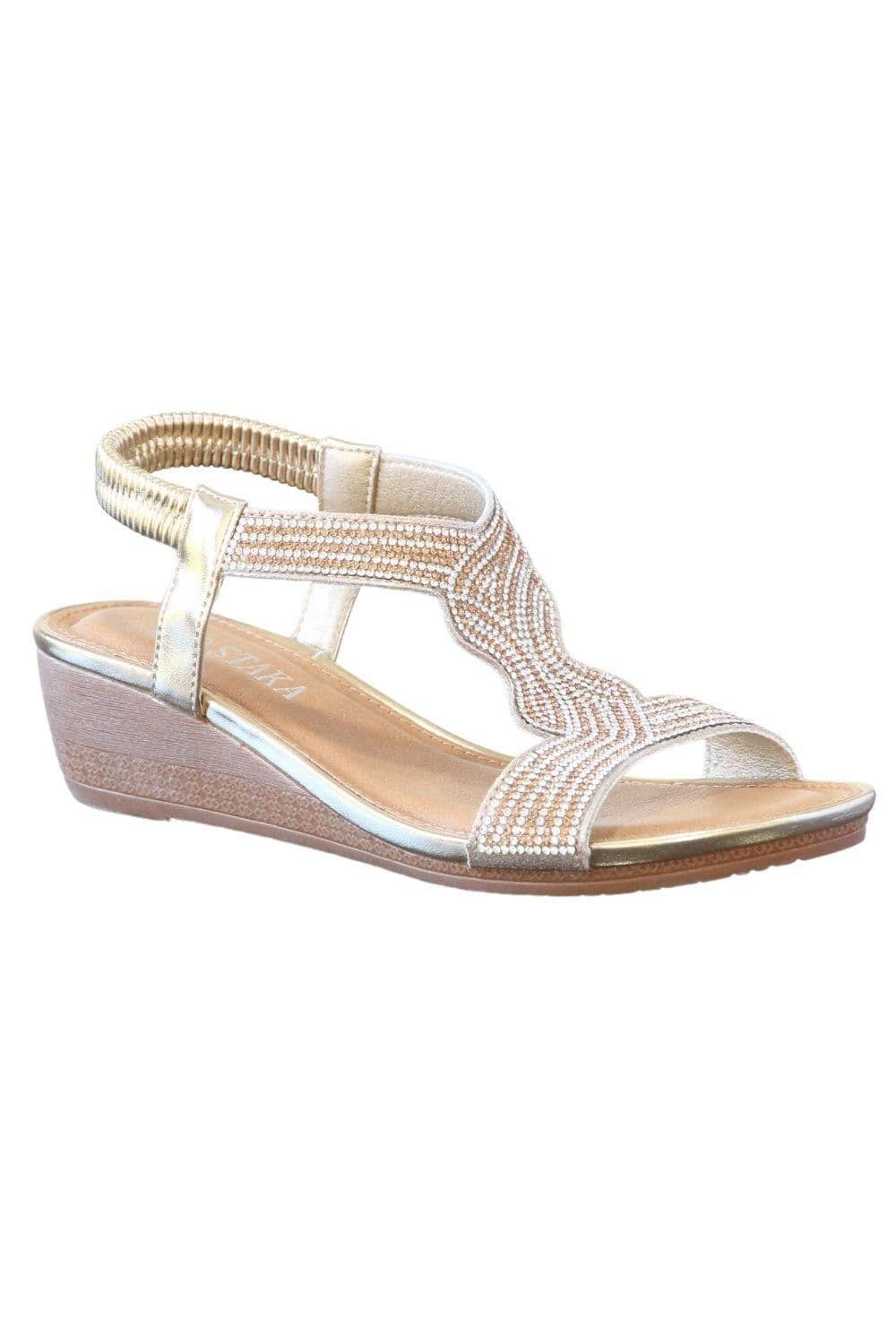 IVACHY Women's Comfort Sandals| 4cm Heel, Sparkling Adjustable Elastic Band in Gold | Size: 3