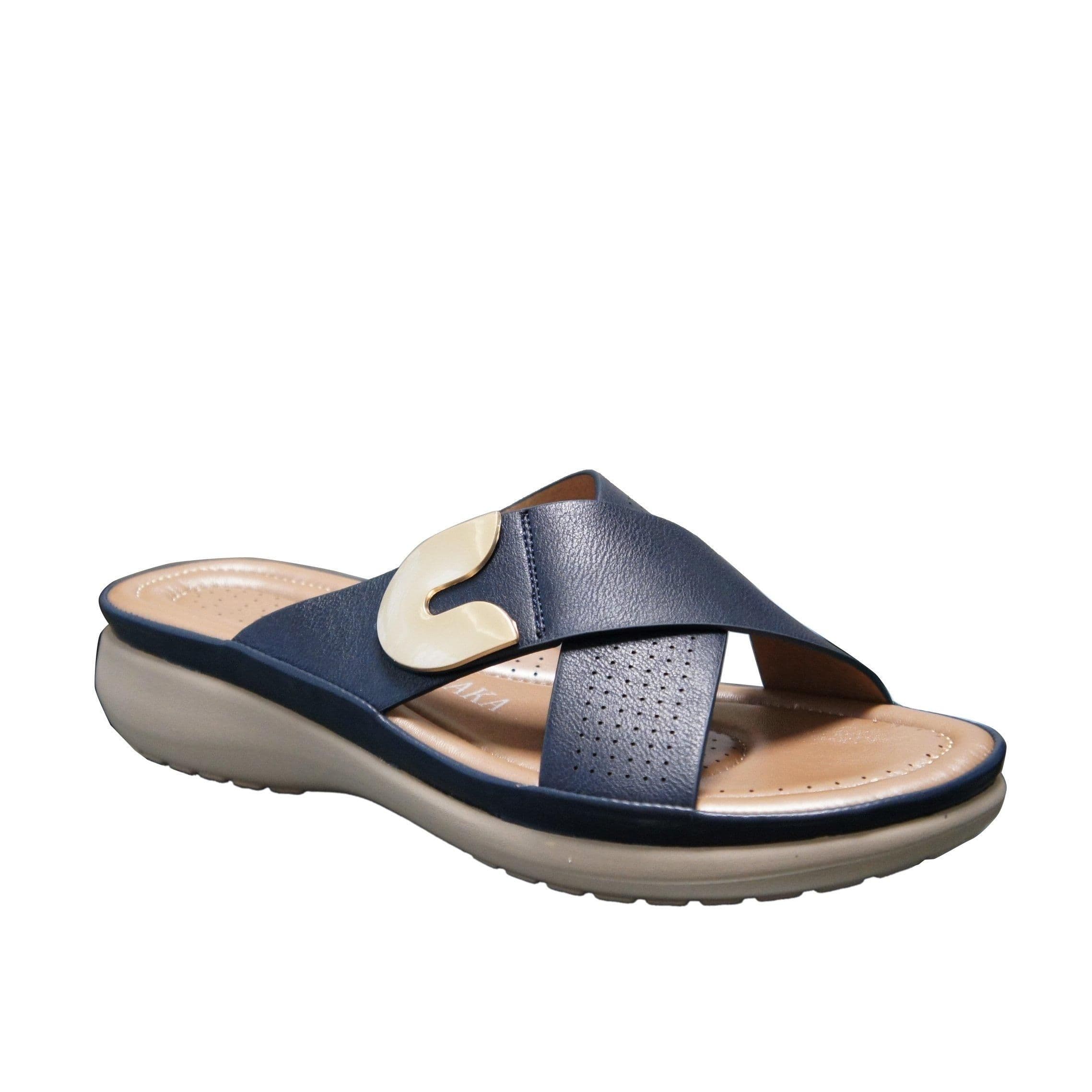 IVACHY Women's Fashion Sliders Slippers Memory Foam Indoor Outdoor Flip Flops in Blue | Size: 4