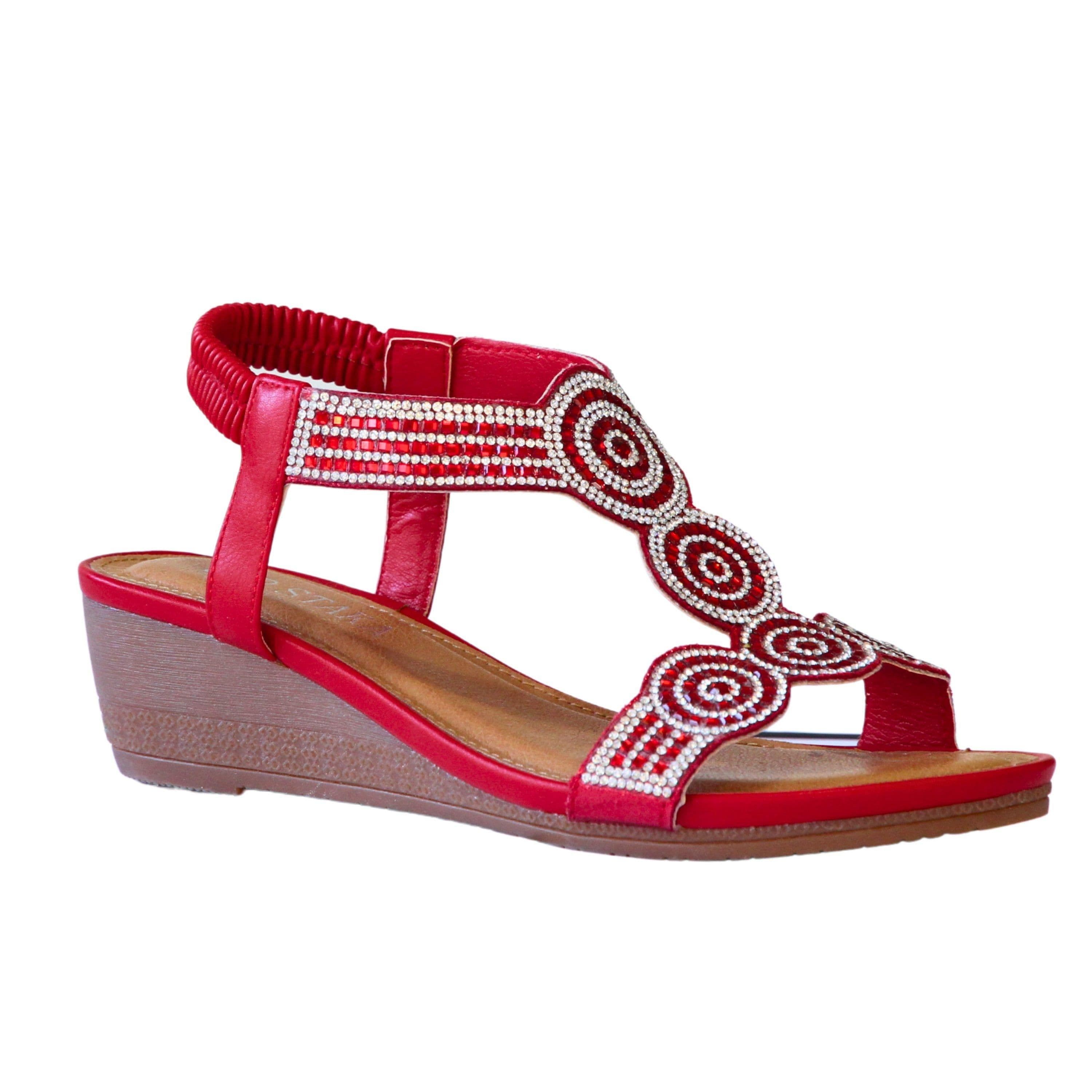IVACHY Women's Sandal Crystal Sparkling Shine Wedge Heel in Red | Size: 4