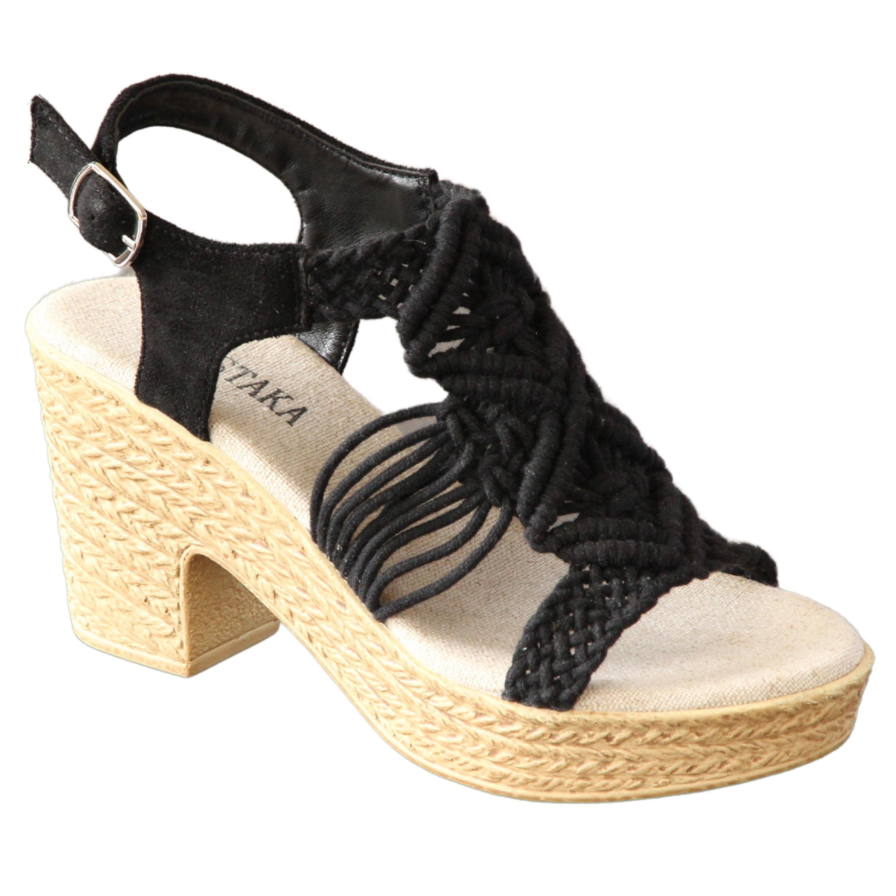 IVACHY Women's Summer Braided Strappy Beaded Espadrille Wedge Heels Sandals cushioning… in Black | Size: 7.5