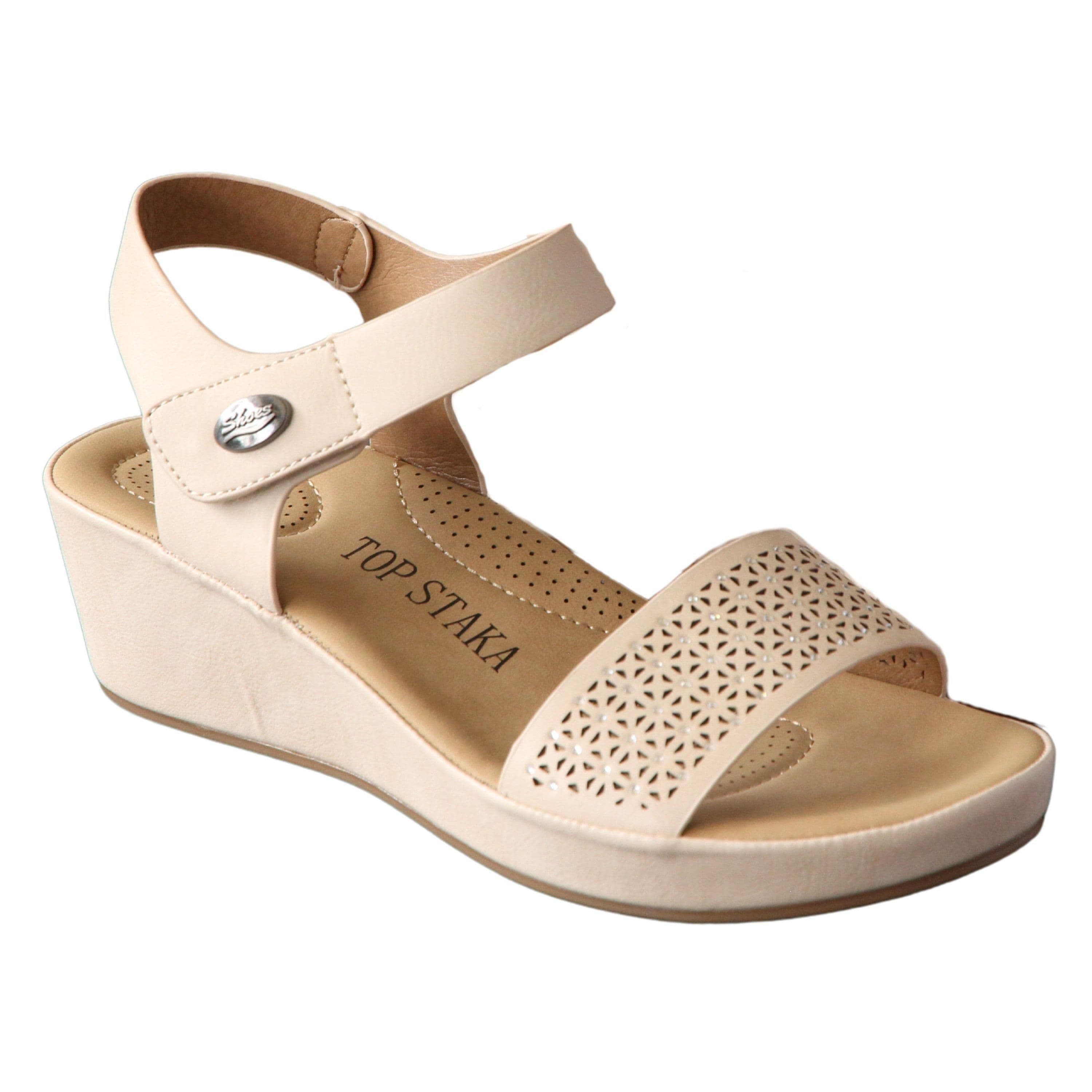 IVACHY Women's Comfort Wedge Cushioned Footbed, Geometric Design in Beige | Size: 4