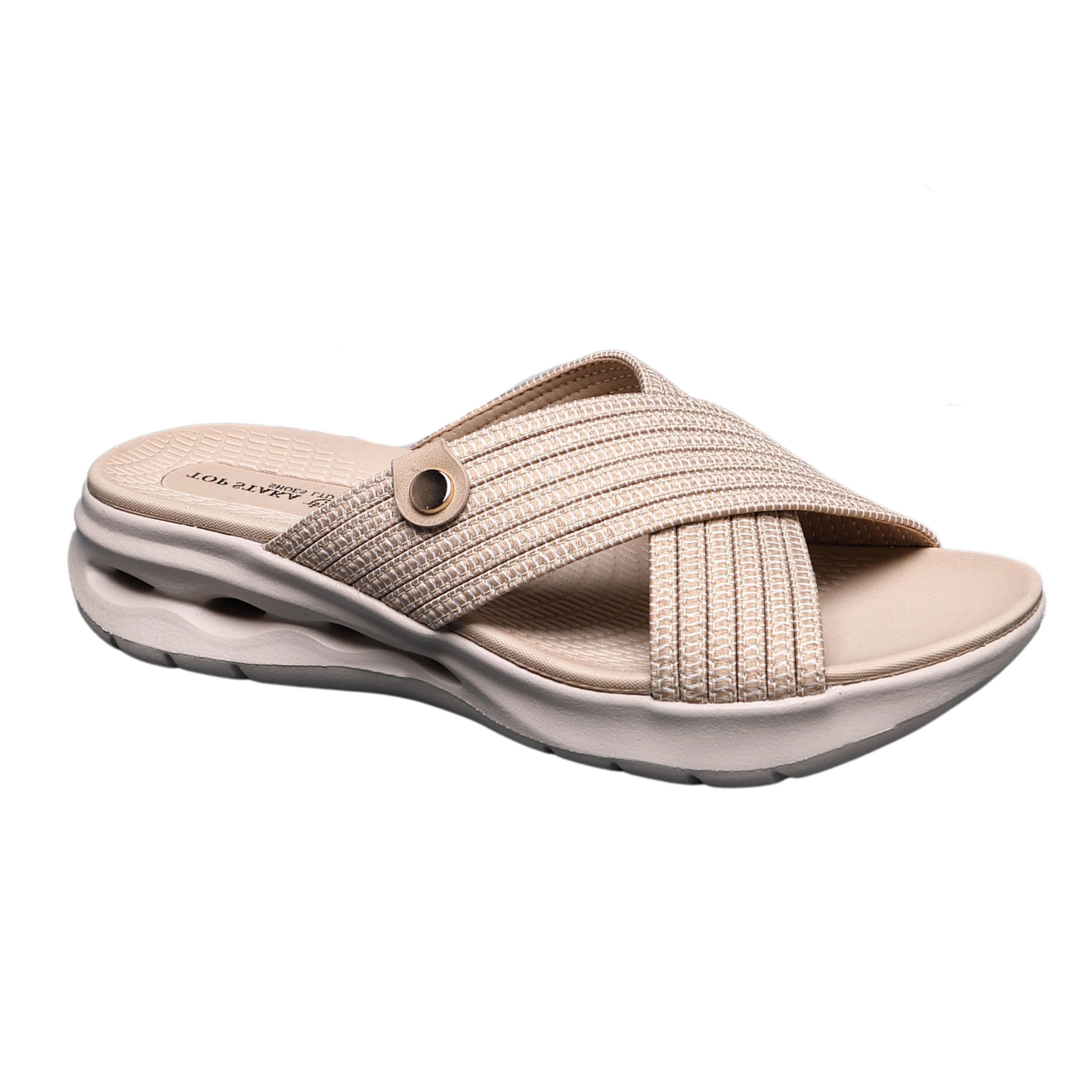 IVACHY Women's Comfort Criss-Cross Slide-On Sandals in Beige | Size: 4