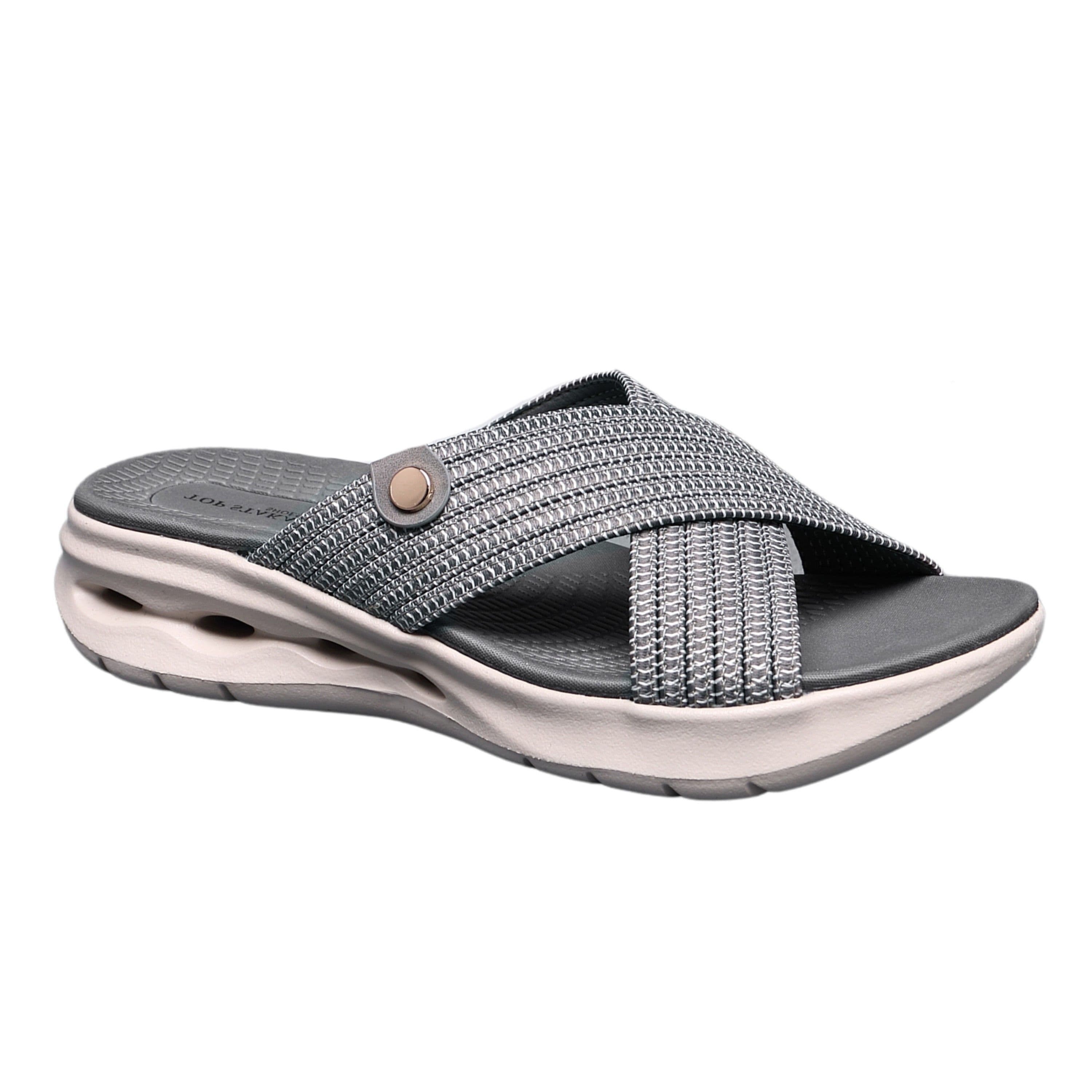 IVACHY Women's Comfort Criss-Cross Slide-On Sandals in Grey | Size: 3