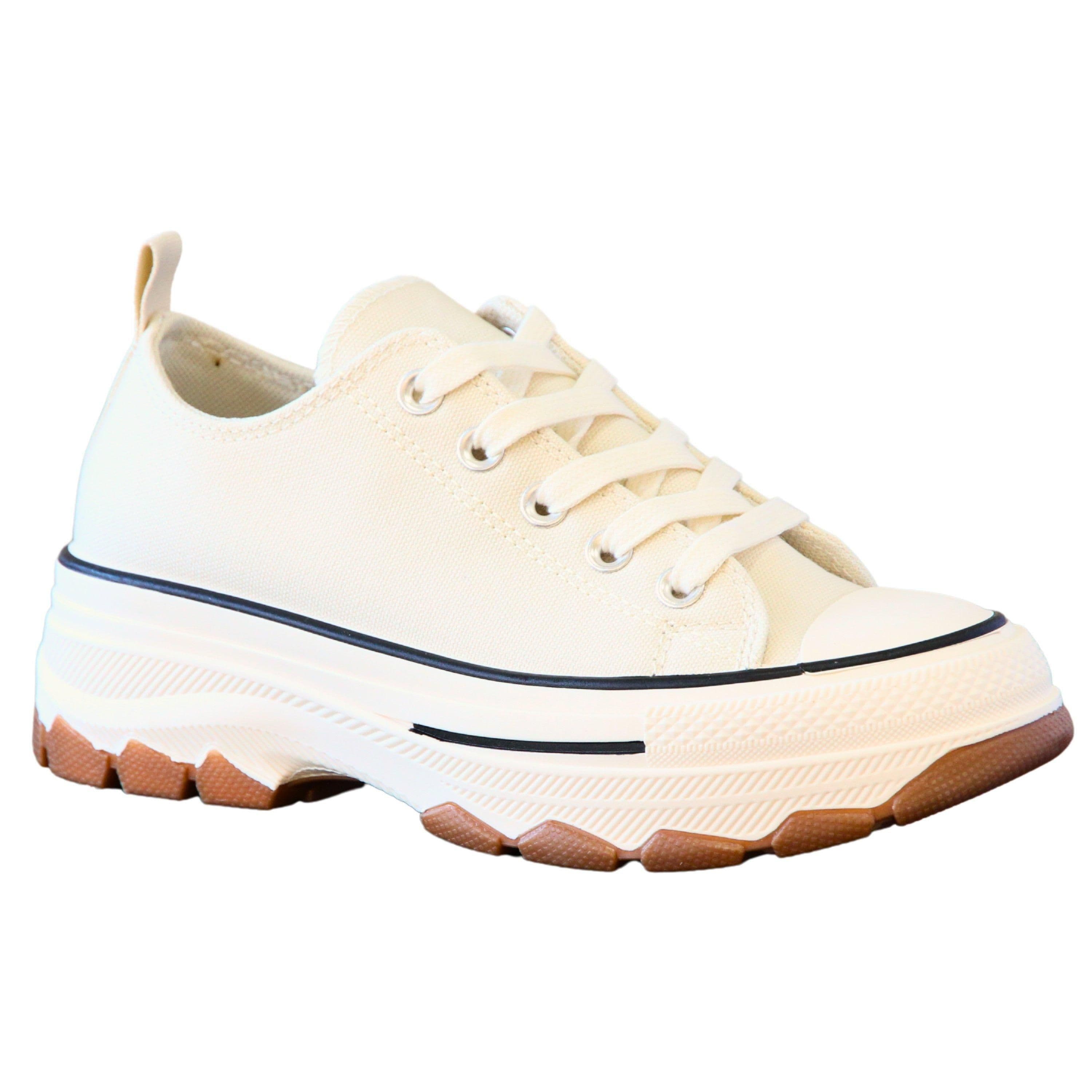 IVACHY Women's Low Top Canvas Casual Comfy Daily Wear Chunky Flatform Wedge Trainers in Beige | Size: 4