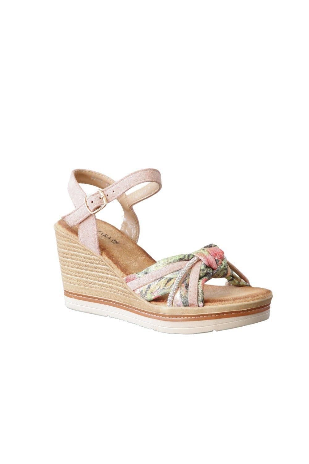 IVACHY Women's Wedge Sandals - Floral Tropical Design in Pink | Size: 7