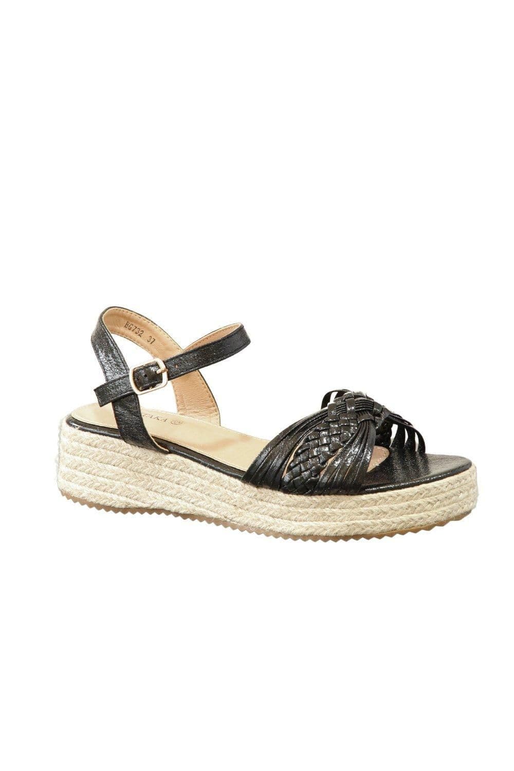 IVACHY Women's Braided Wedge Sandals - Espadrille Platform in Black | Size: 5