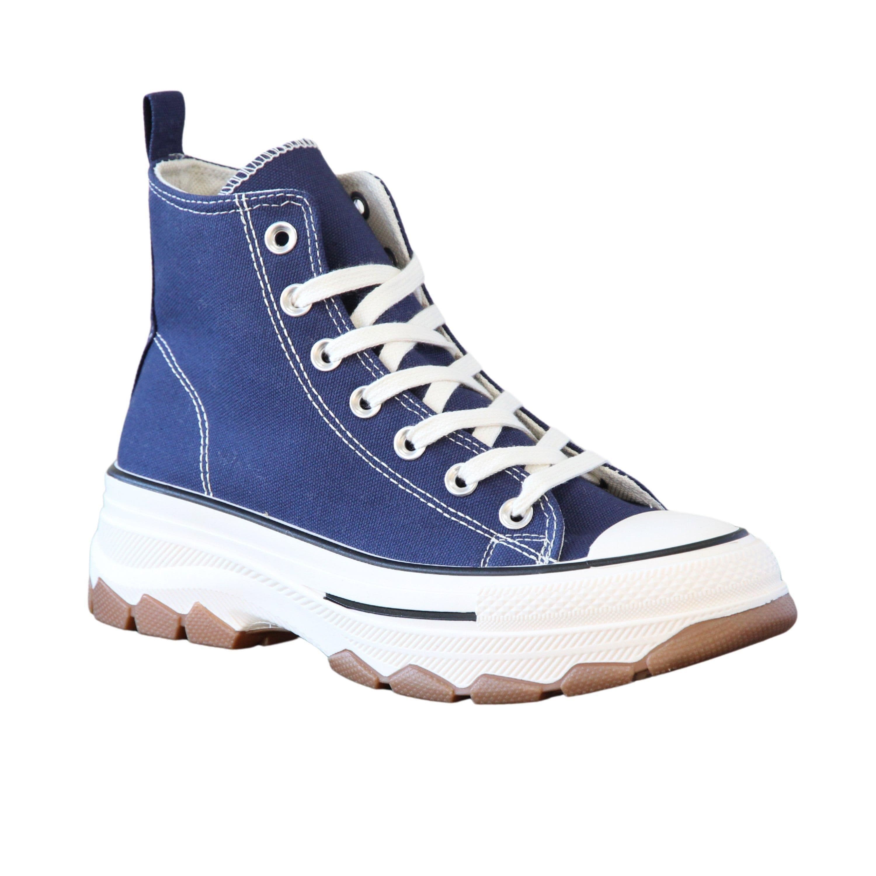 IVACHY Women's High Top Canvas Casual Comfy Daily Wear Chunky Flatform Wedge Trainers in Navy | Size: 3