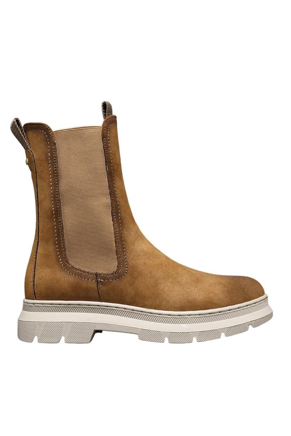 IVACHY Women's Faux Suede Elastic Chunky Platform Mid Calf Chelsea Ankle Boots in Tan | Size: 6