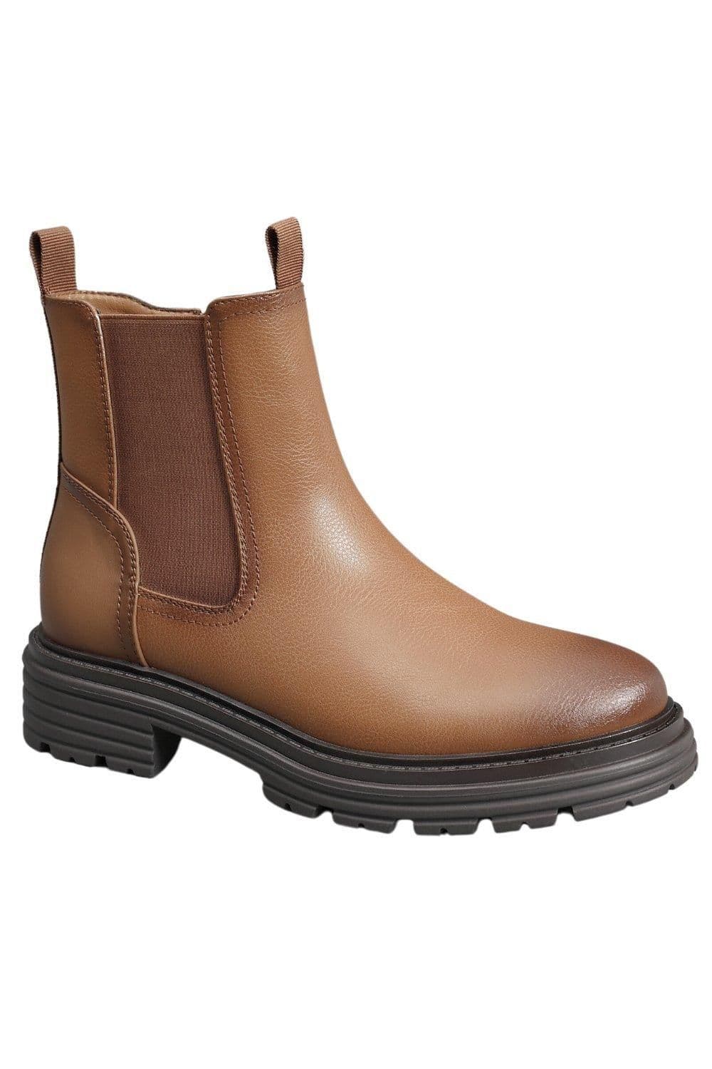 IVACHY Women's Fashion Pull On Zippers Simple Chunky Heel Chelsea Ankle Boots in Camel | Size: 4