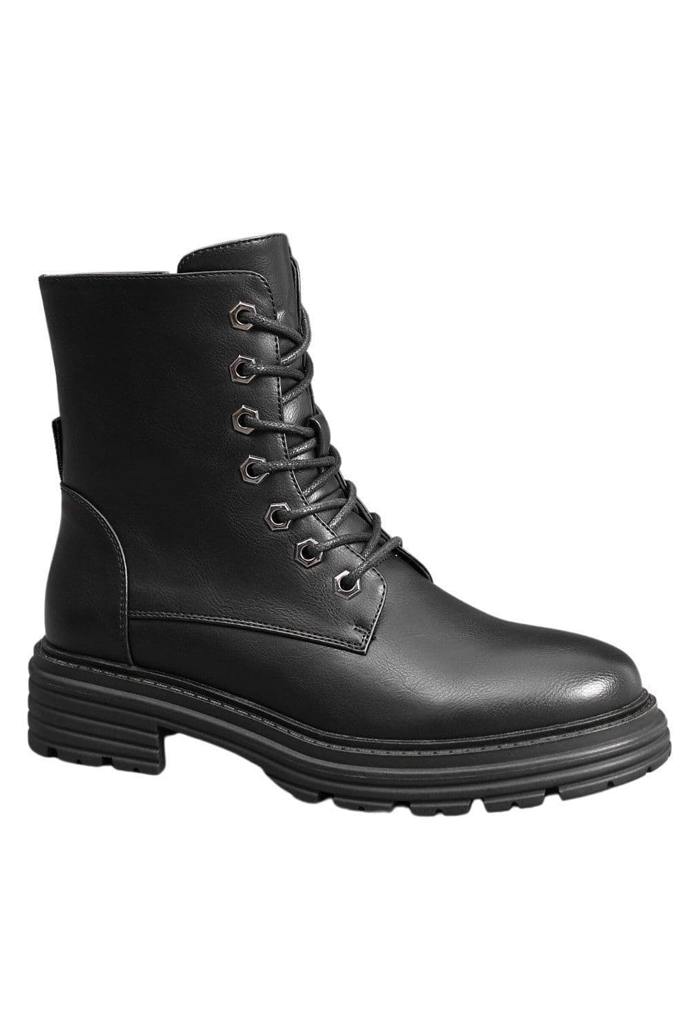 IVACHY Women's Lace Up Black Chunky Combat Style Hexagon 7 Eyelets Platform Ankle Boots | Size: 3