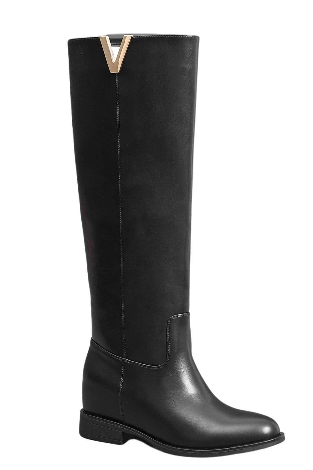 Glamorous Gold V Shape embellished High Knee Boots