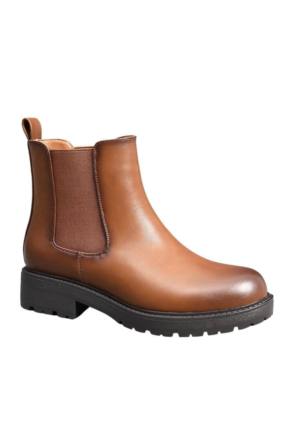 IVACHY Women's Simple Casual Round Toe Elastic Band Platform Chelsea Boots in Camel | Size: 4